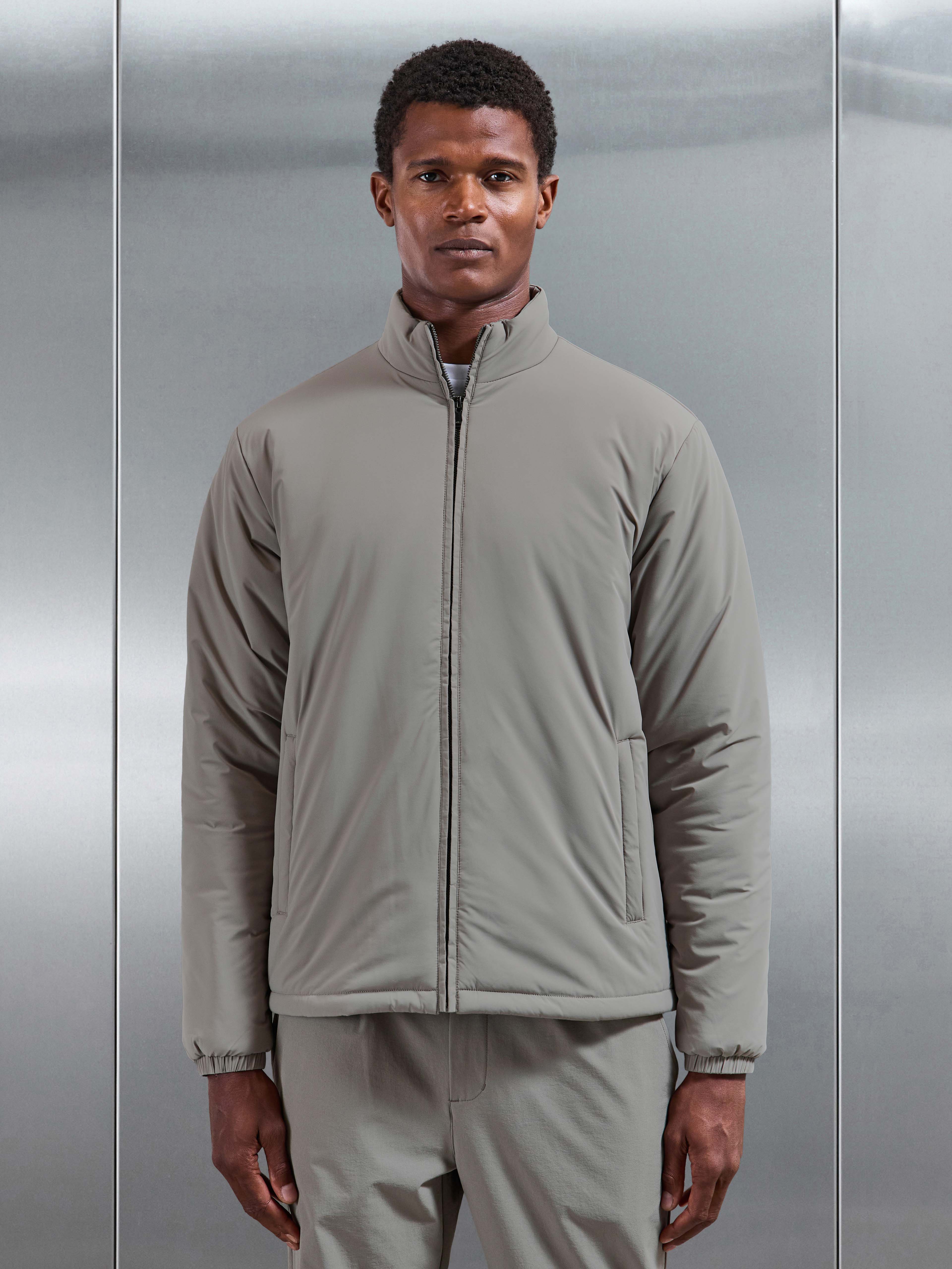 Padded Shell Zip Through Jacket in Taupe