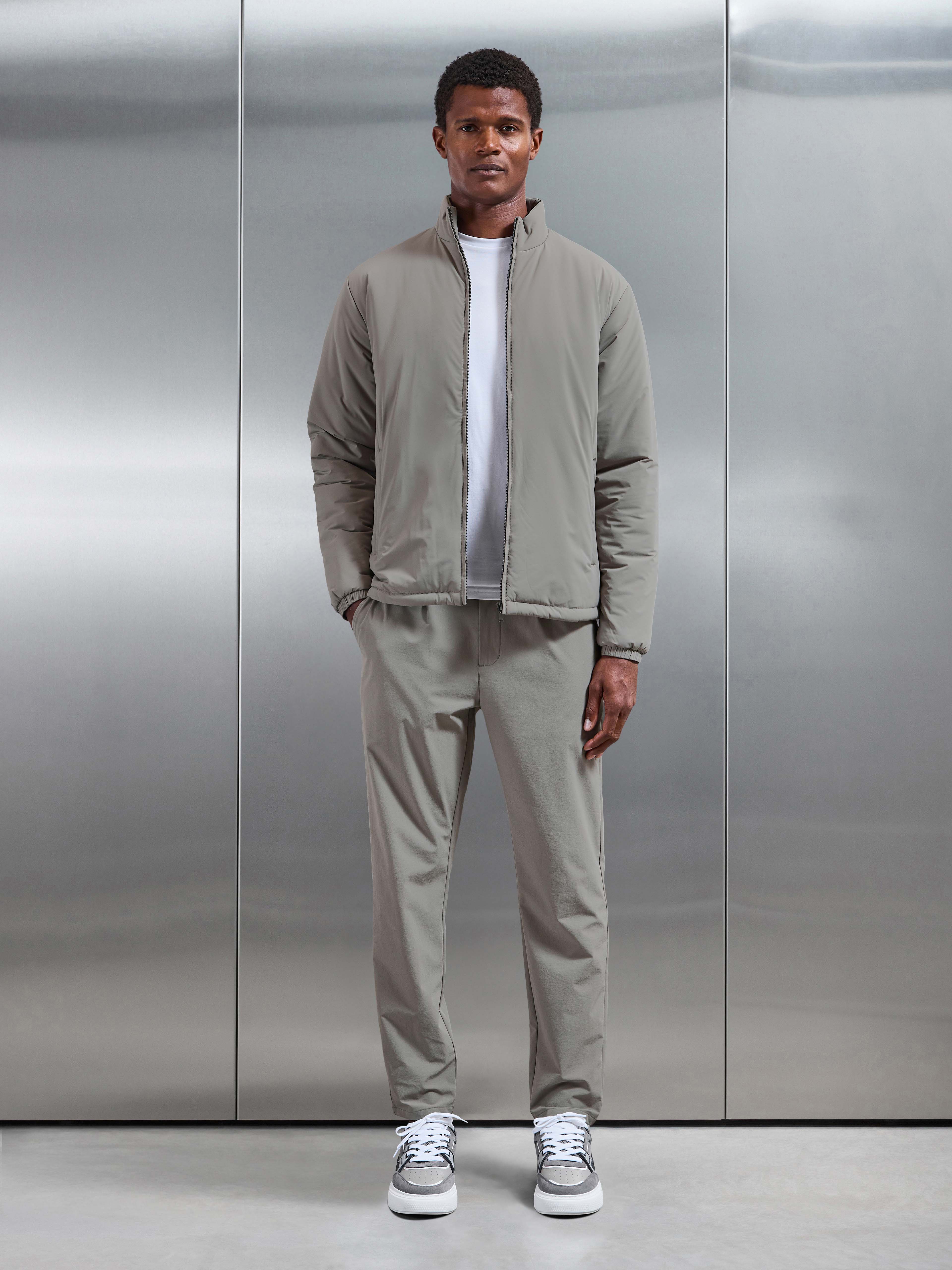 Padded Shell Zip Through Jacket in Taupe