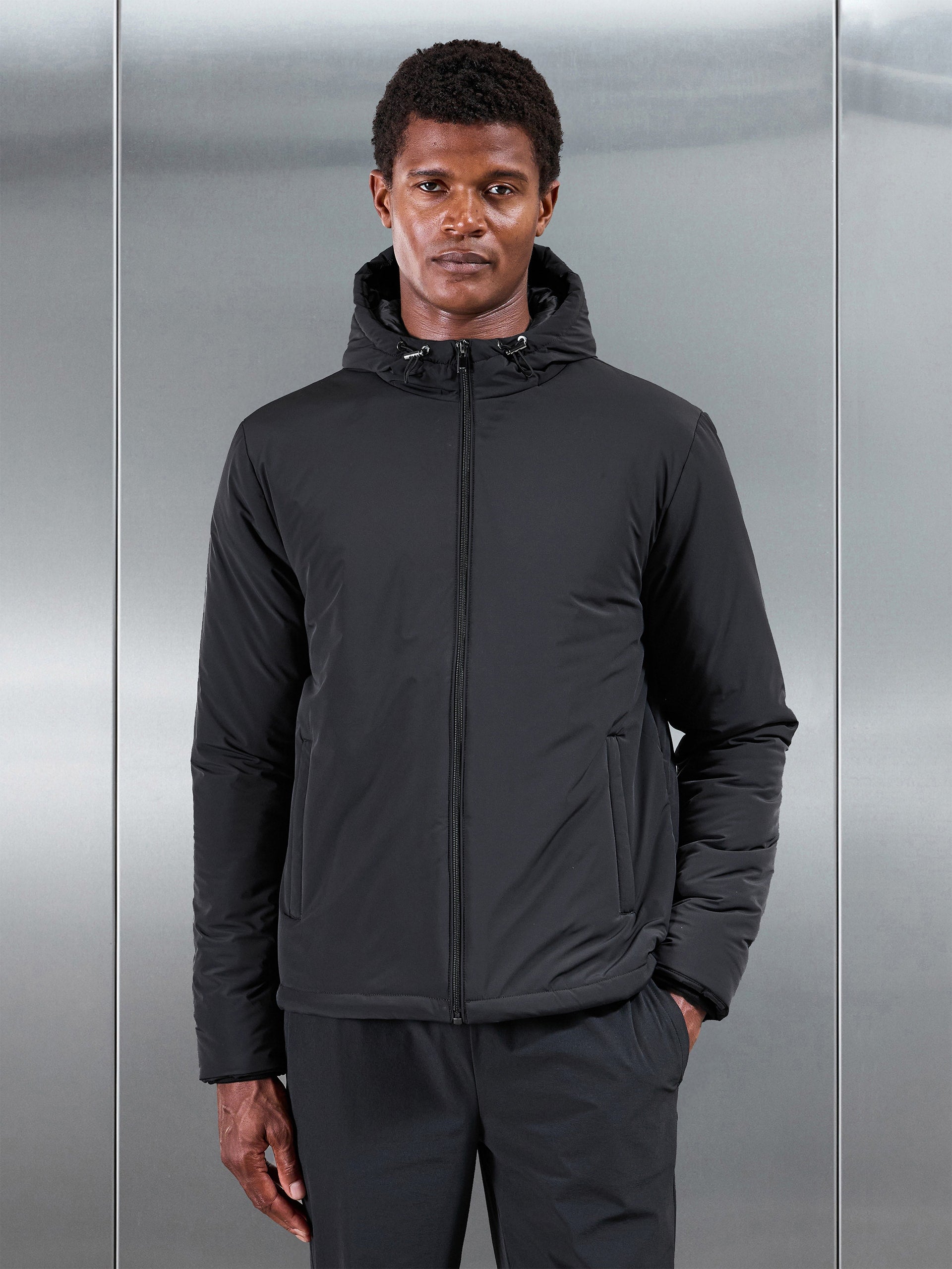 Padded Technical Shell Windbreaker in Black