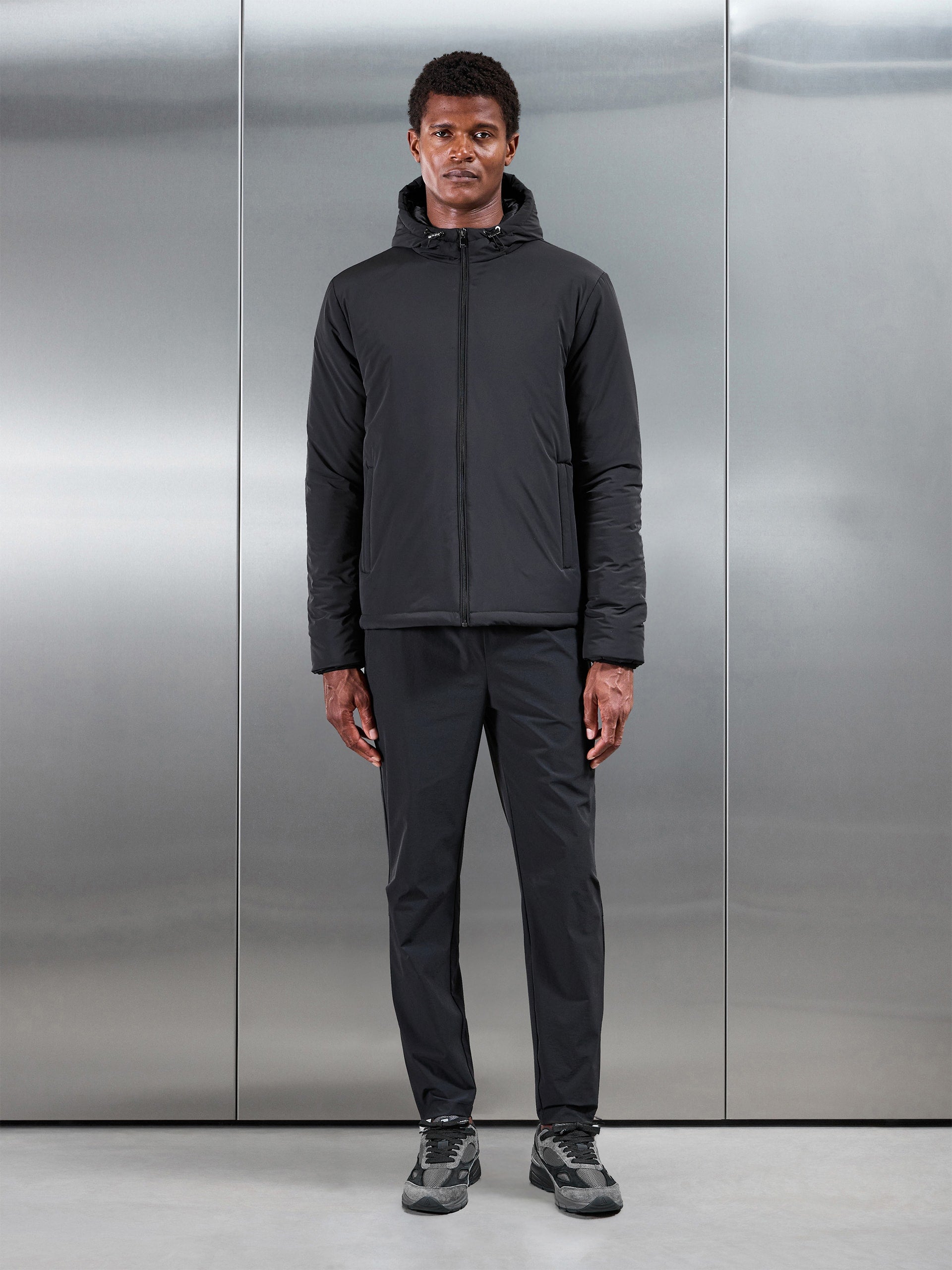 Padded Technical Shell Windbreaker in Black