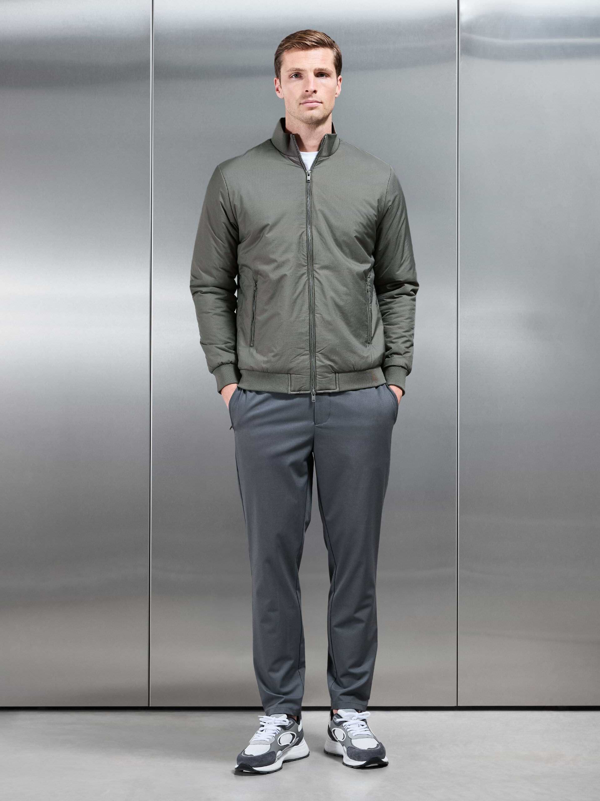 Padded Shell Funnel Neck Jacket in Olive