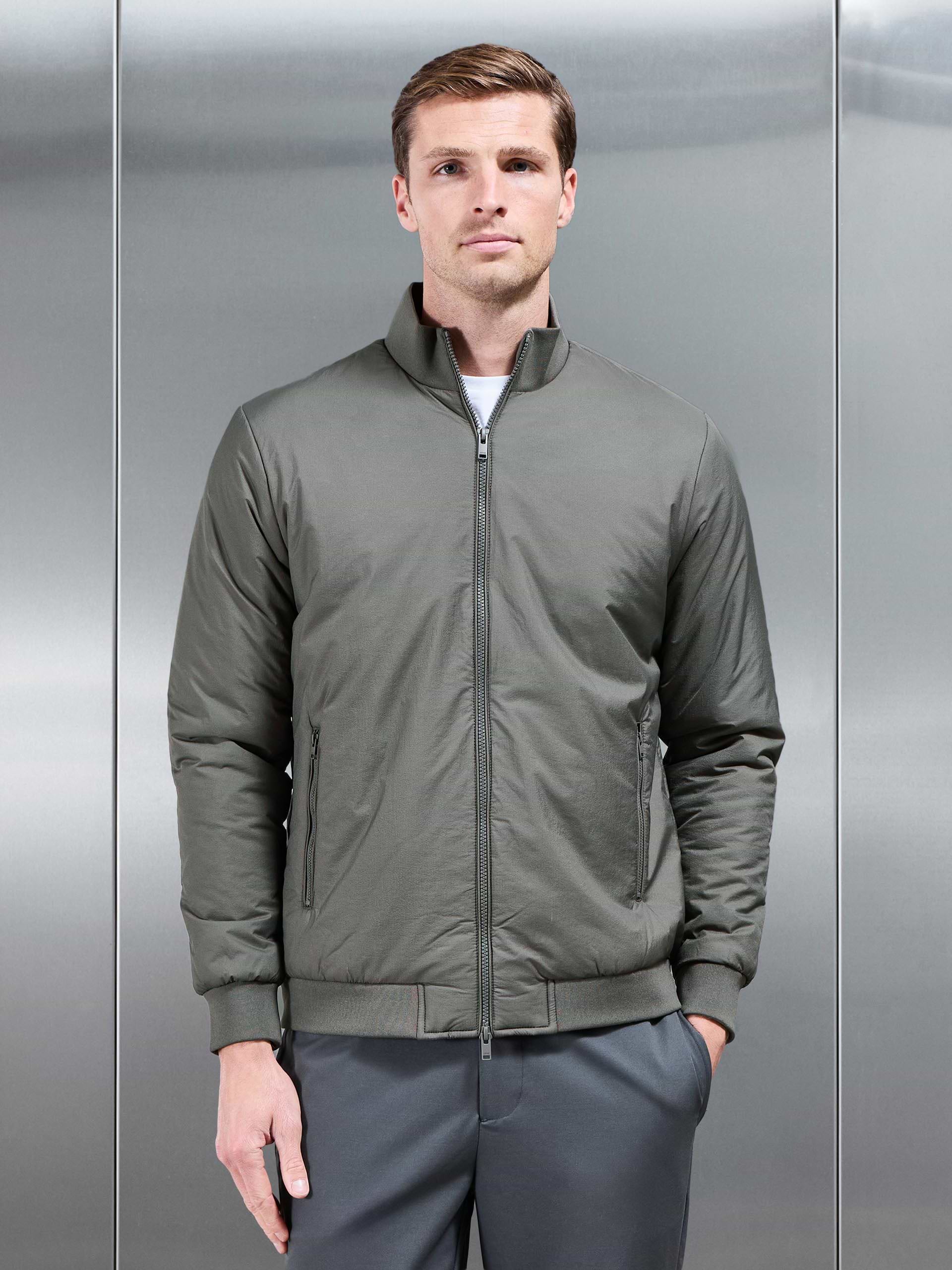 Padded Shell Funnel Neck Jacket in Olive