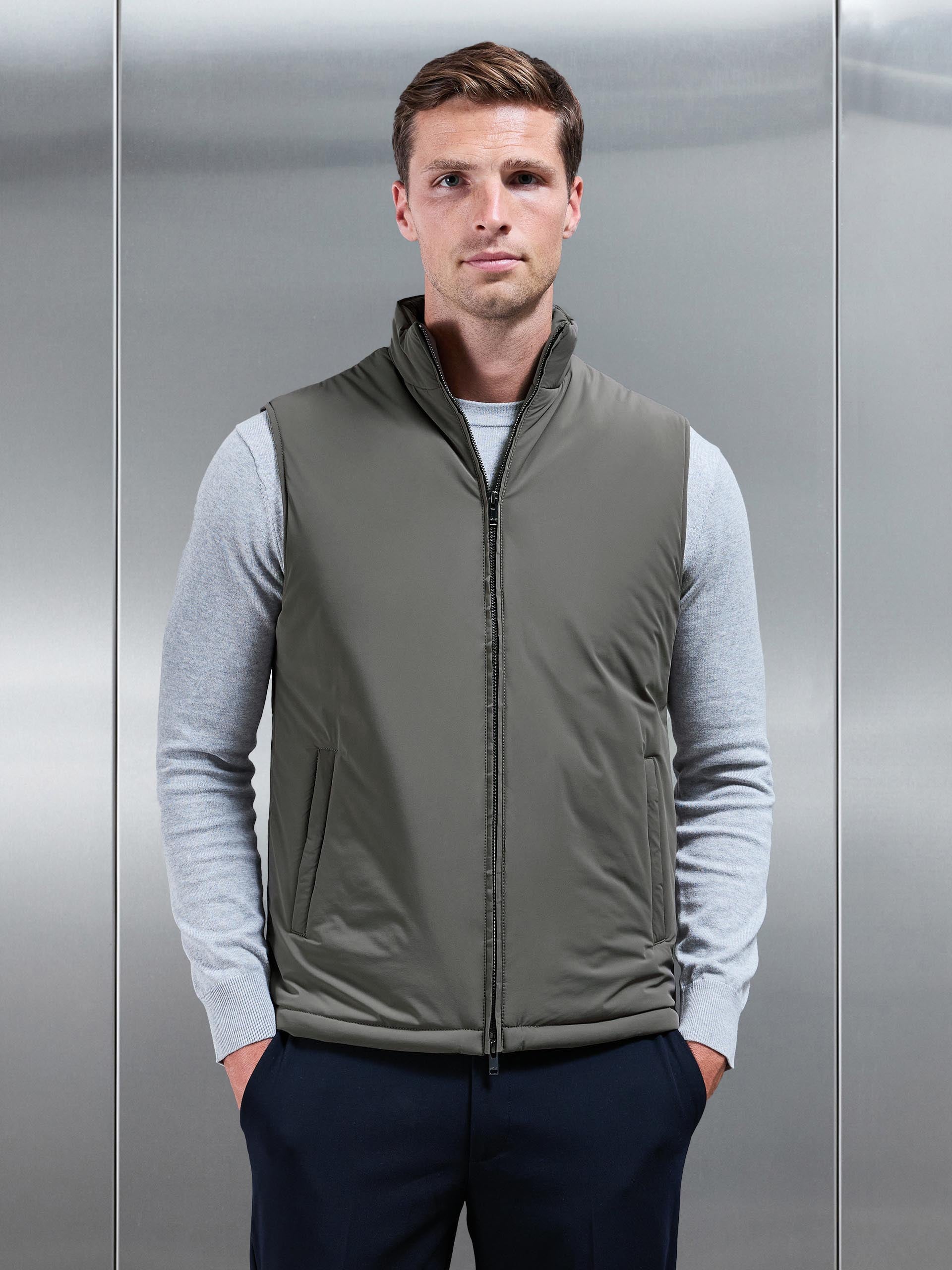 Padded Shell Gilet in Olive