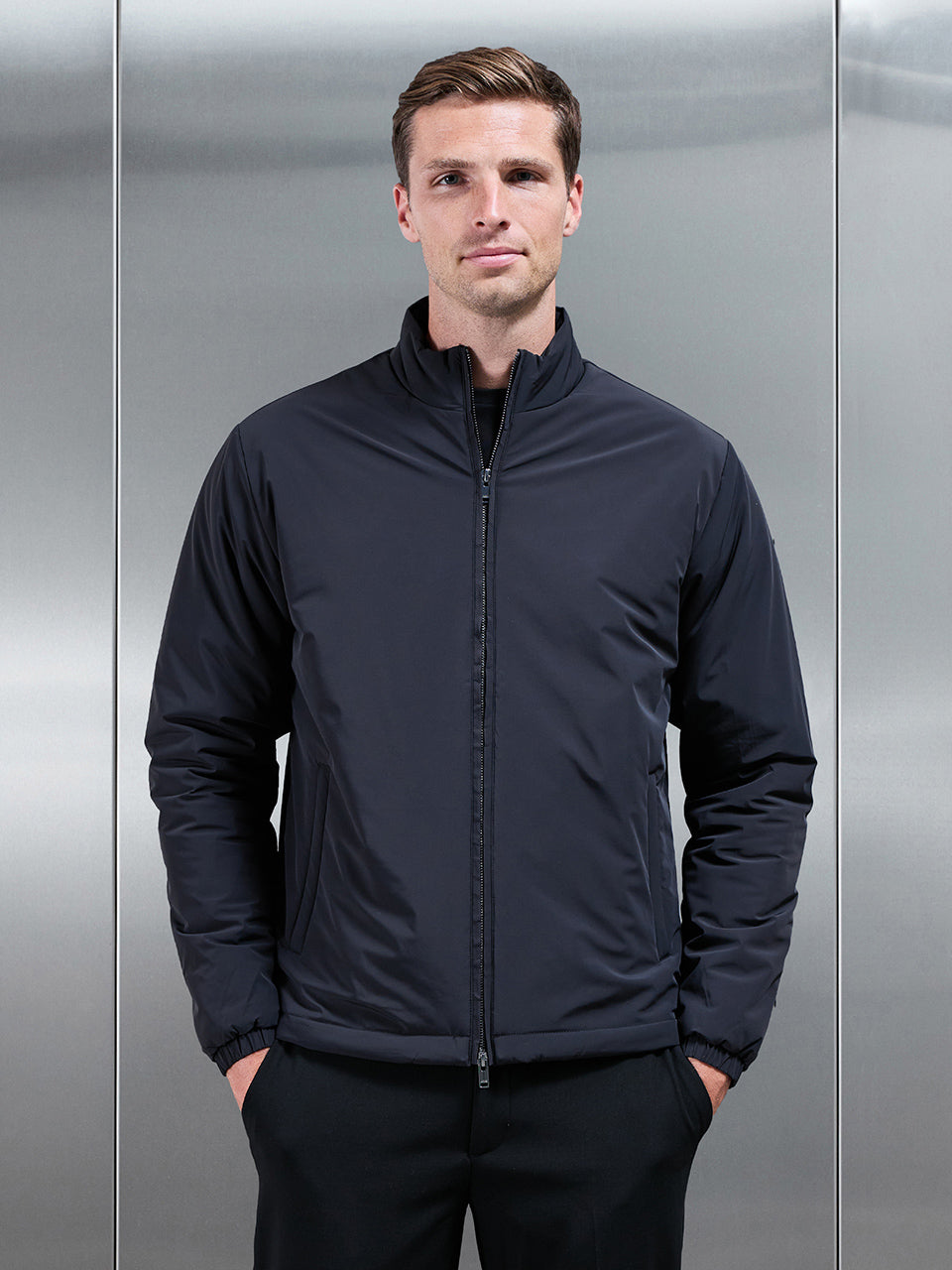 Padded Shell Zip Through Jacket in Black