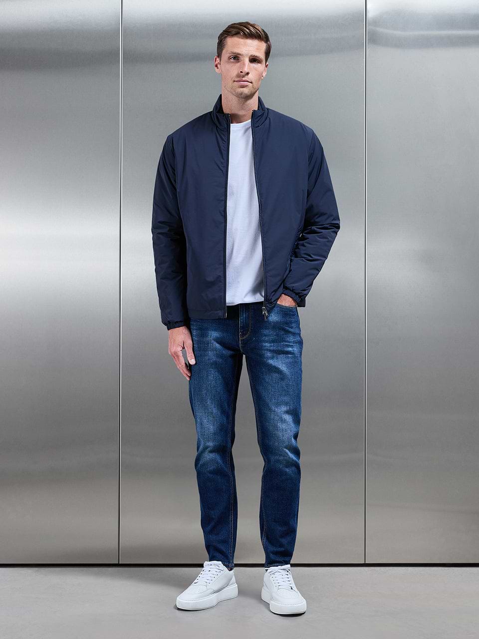 Padded Shell Zip Through Jacket In Navy