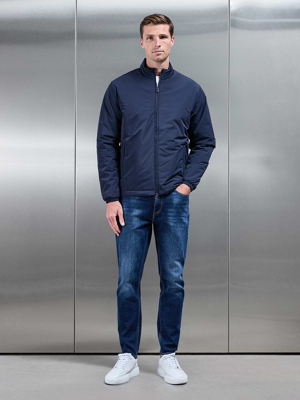 Padded Shell Zip Through Jacket In Navy
