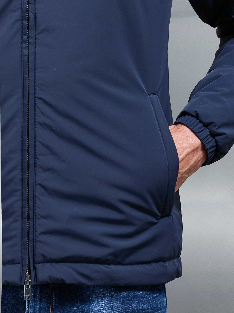 Padded Shell Zip Through Jacket In Navy