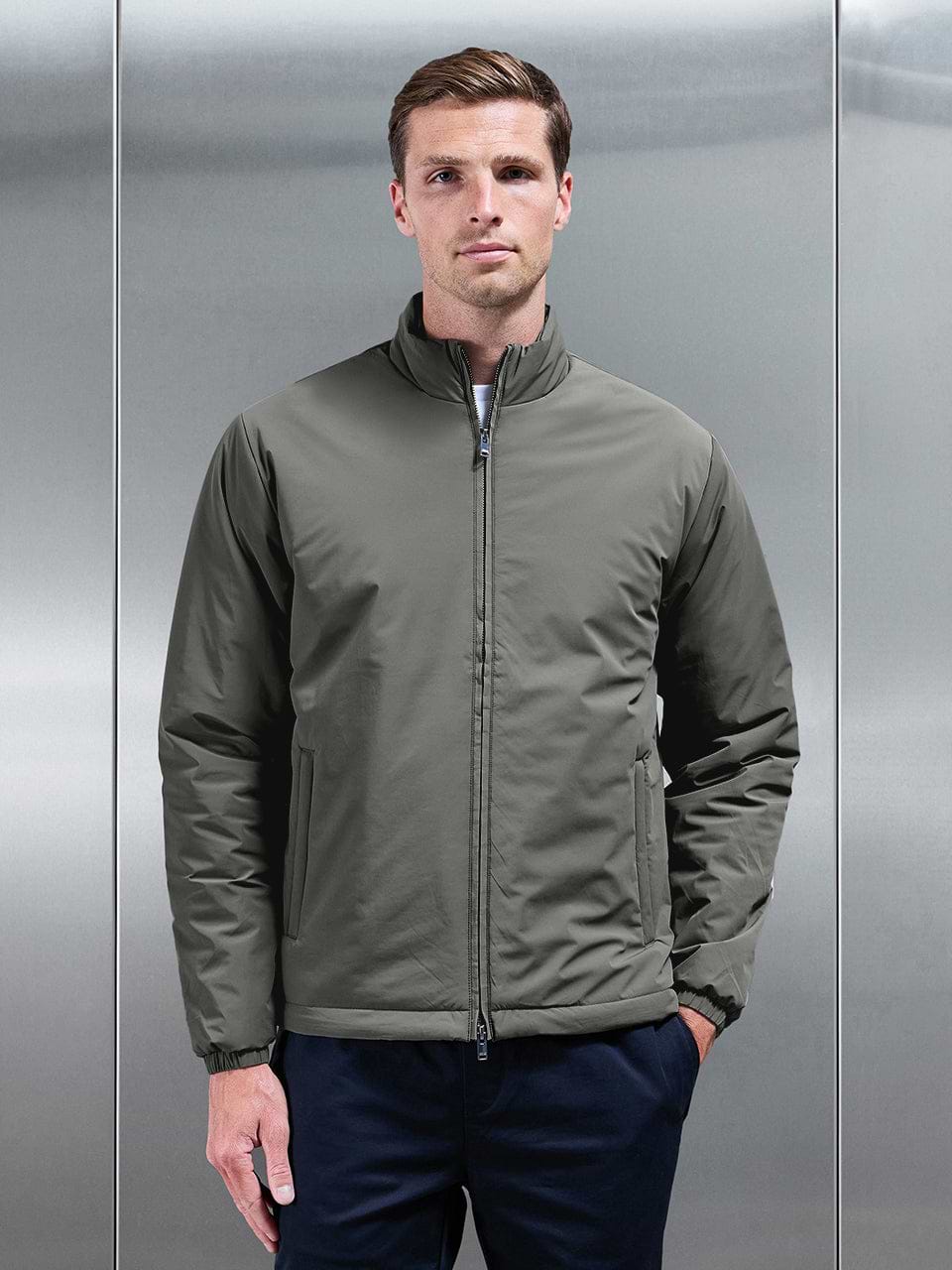 Padded Shell Zip Through Jacket in Olive