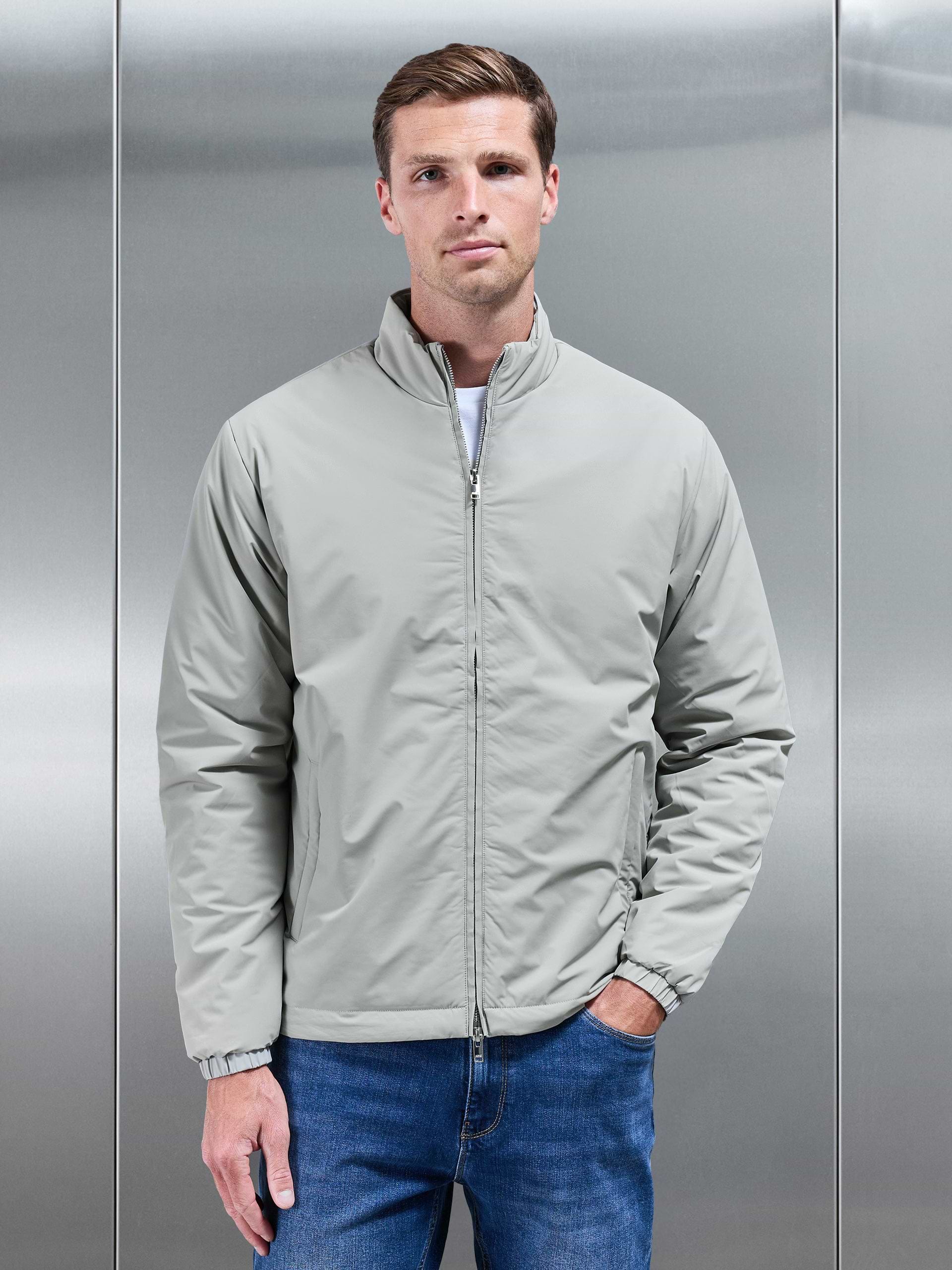 Padded Shell Zip Through Jacket in Stone