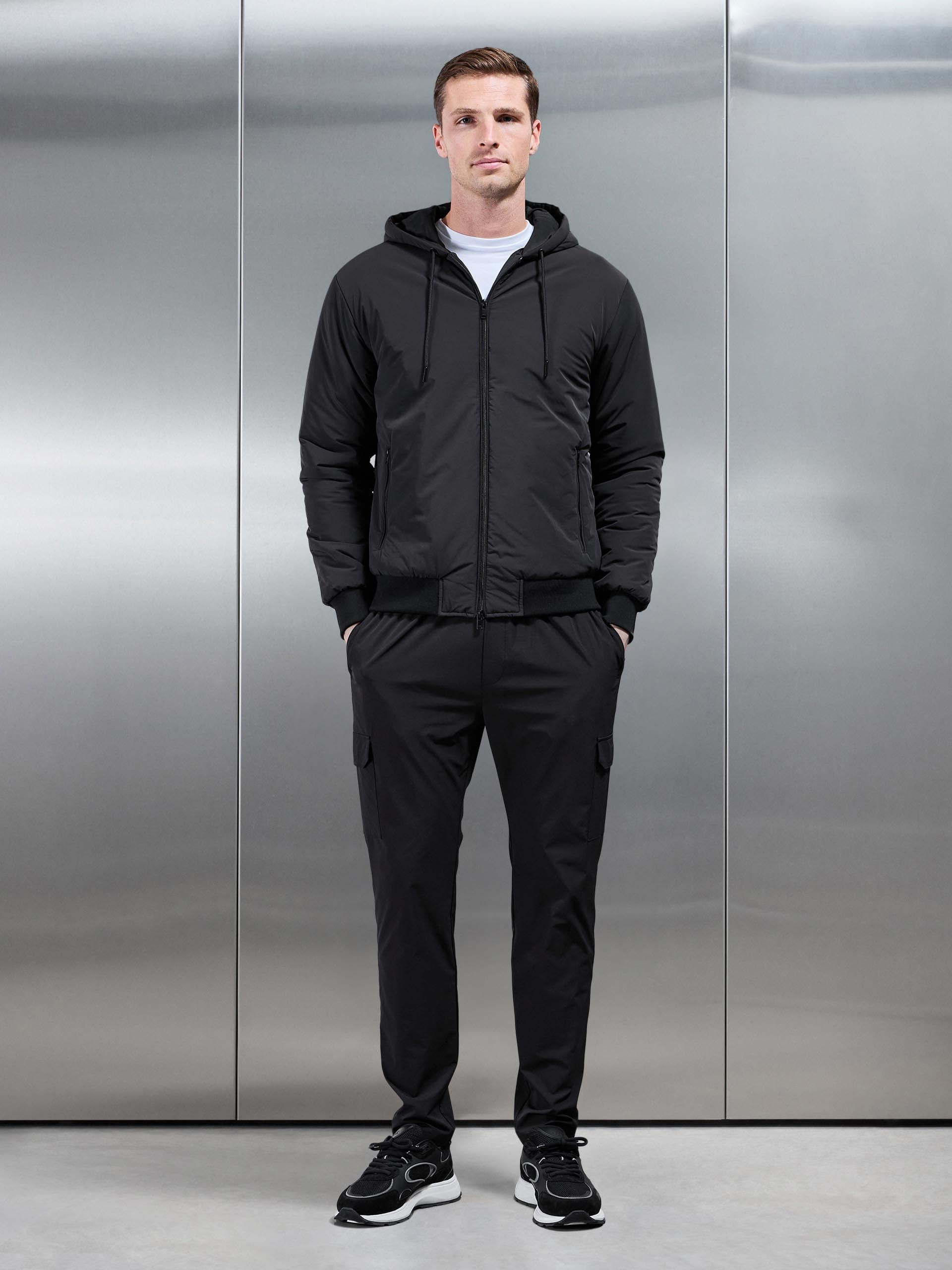 Padded Tonal Windbreaker in Black