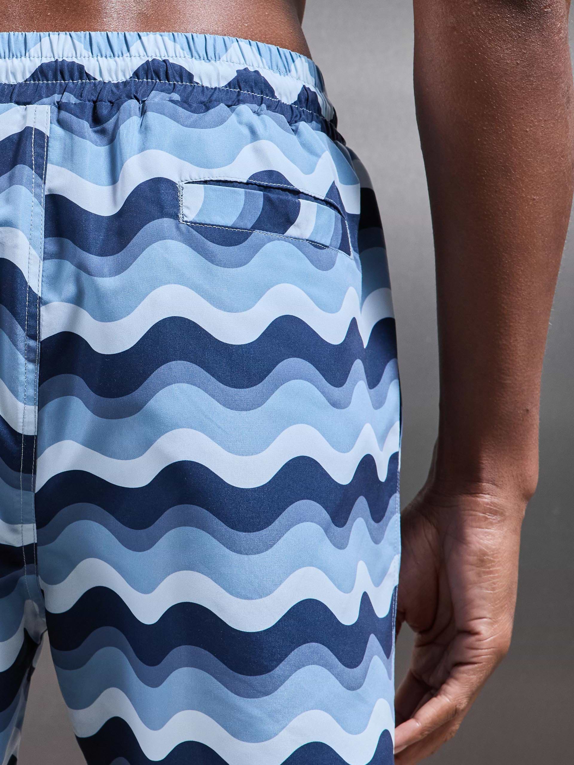 Palma Drawstring Printed Swim Short in Navy