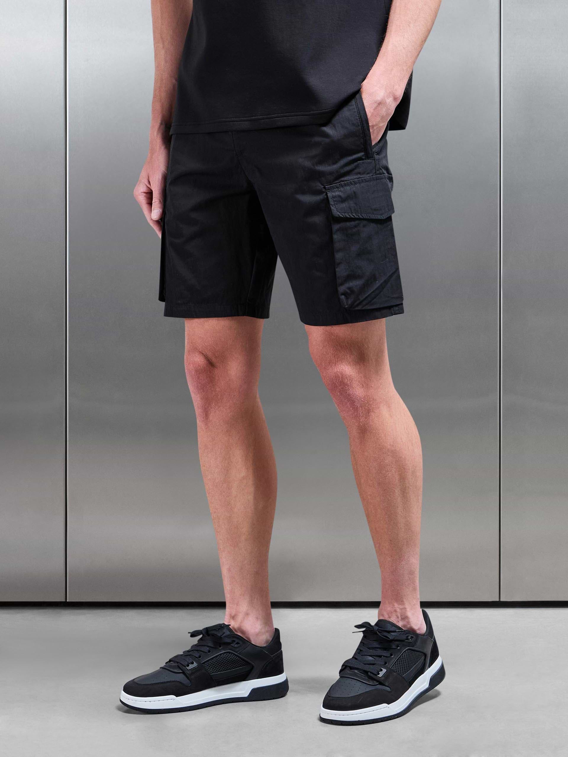Parachute Nylon Cargo Short in Black