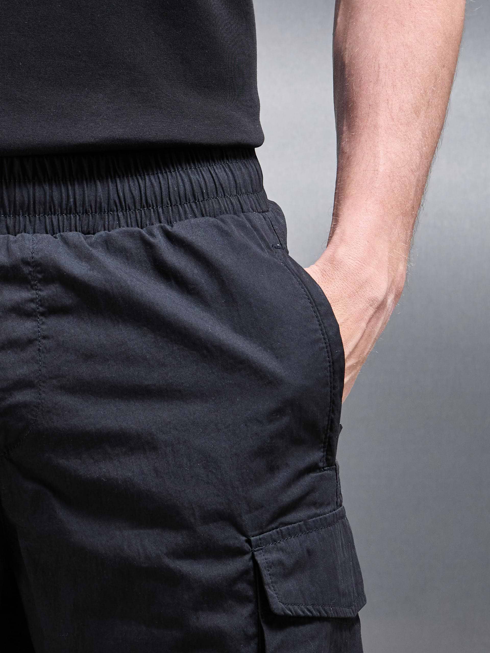 Parachute Nylon Cargo Short in Black