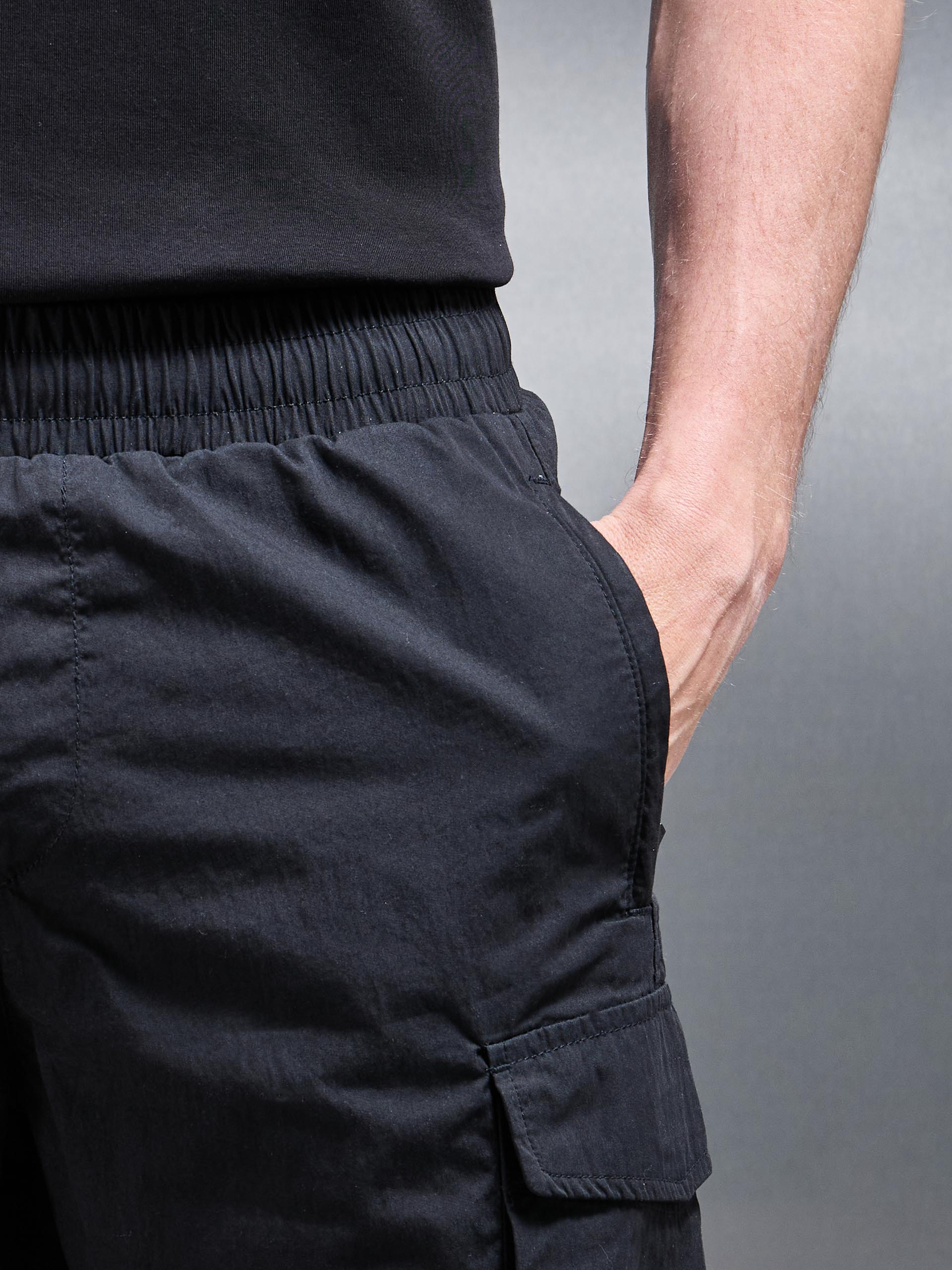 Parachute Nylon Cargo Short in Black