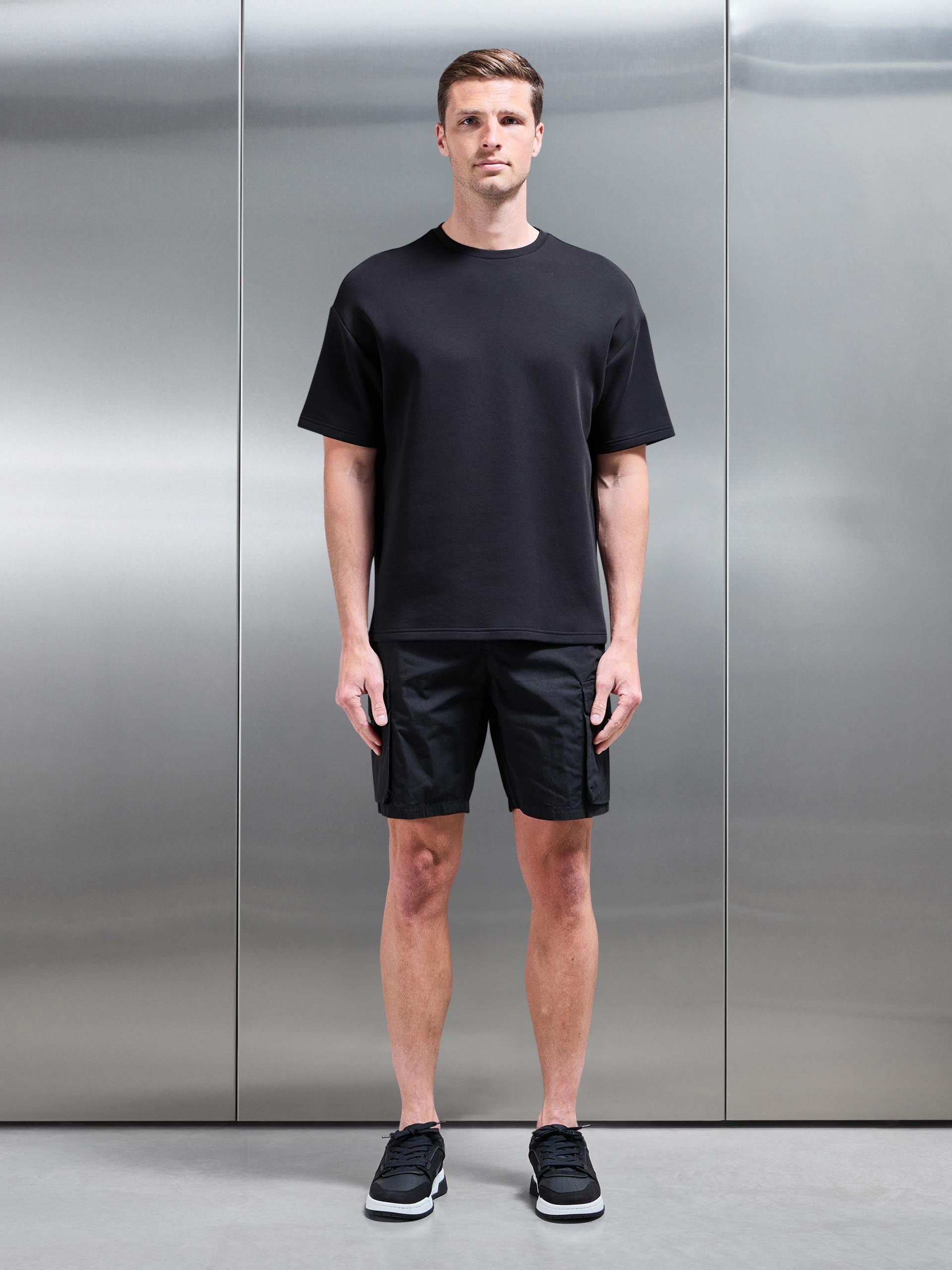 Parachute Nylon Cargo Short in Black