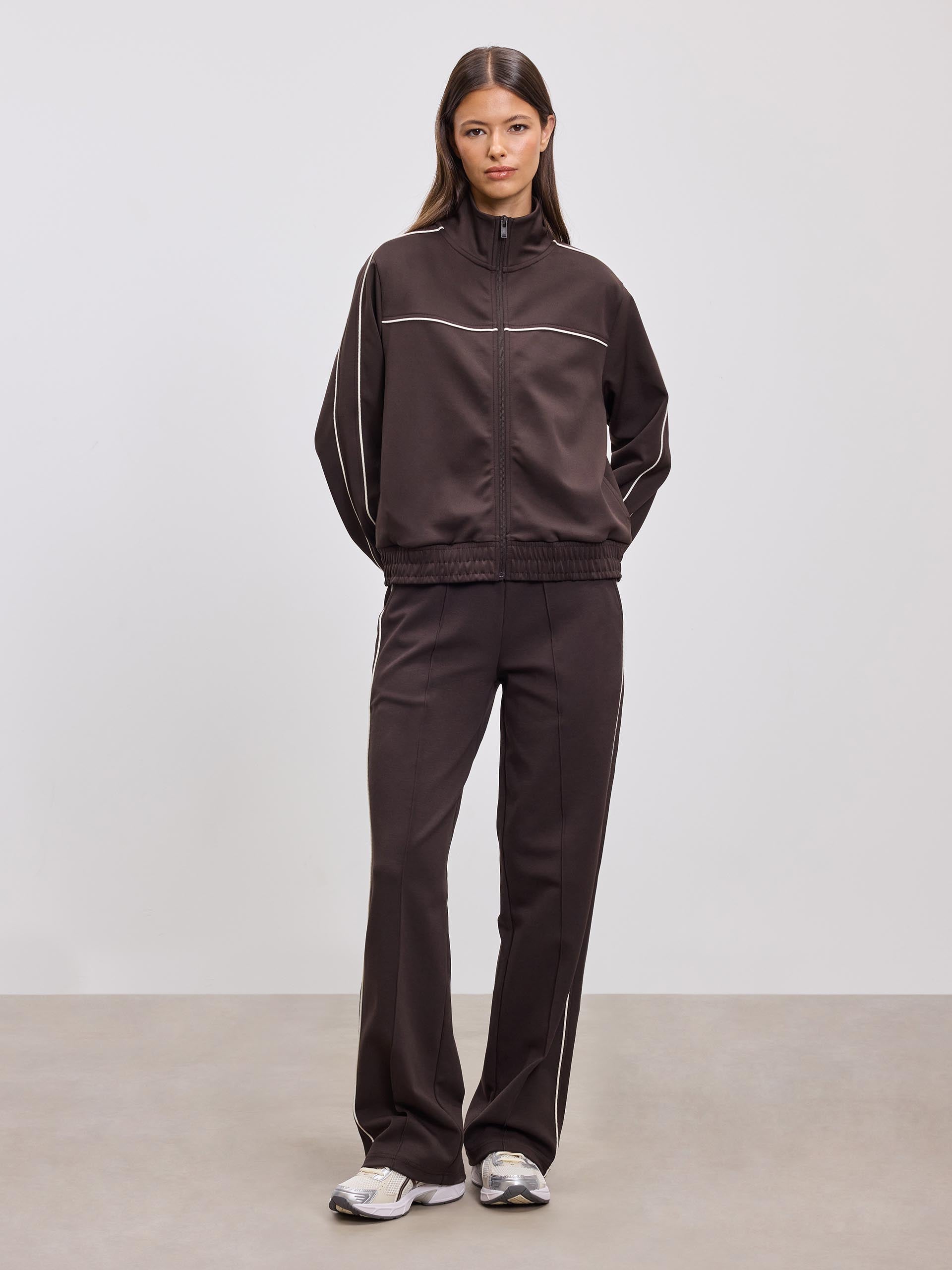 Womens Piping Track Jacket in Brown