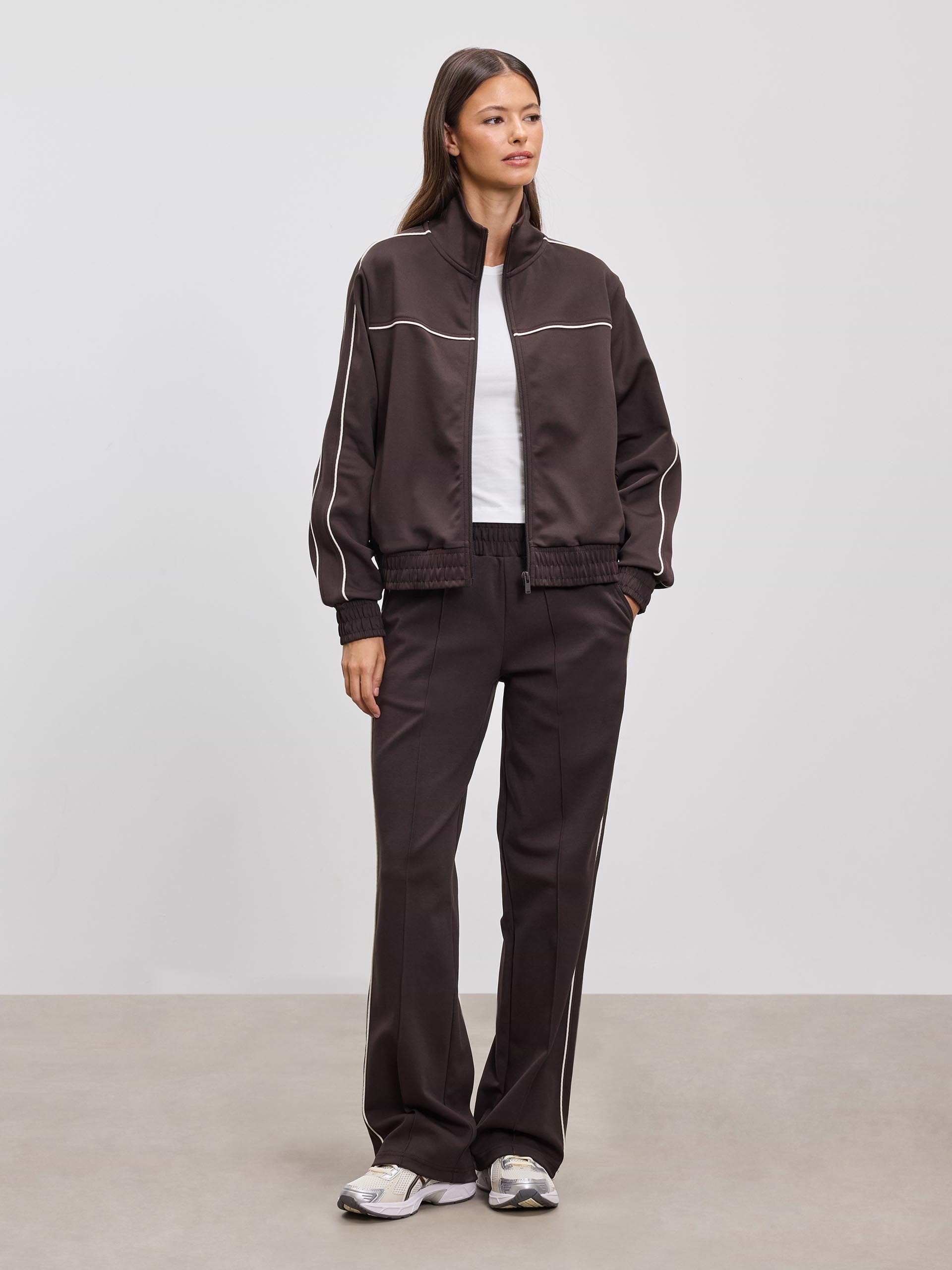 Womens Piping Track Jacket in Brown