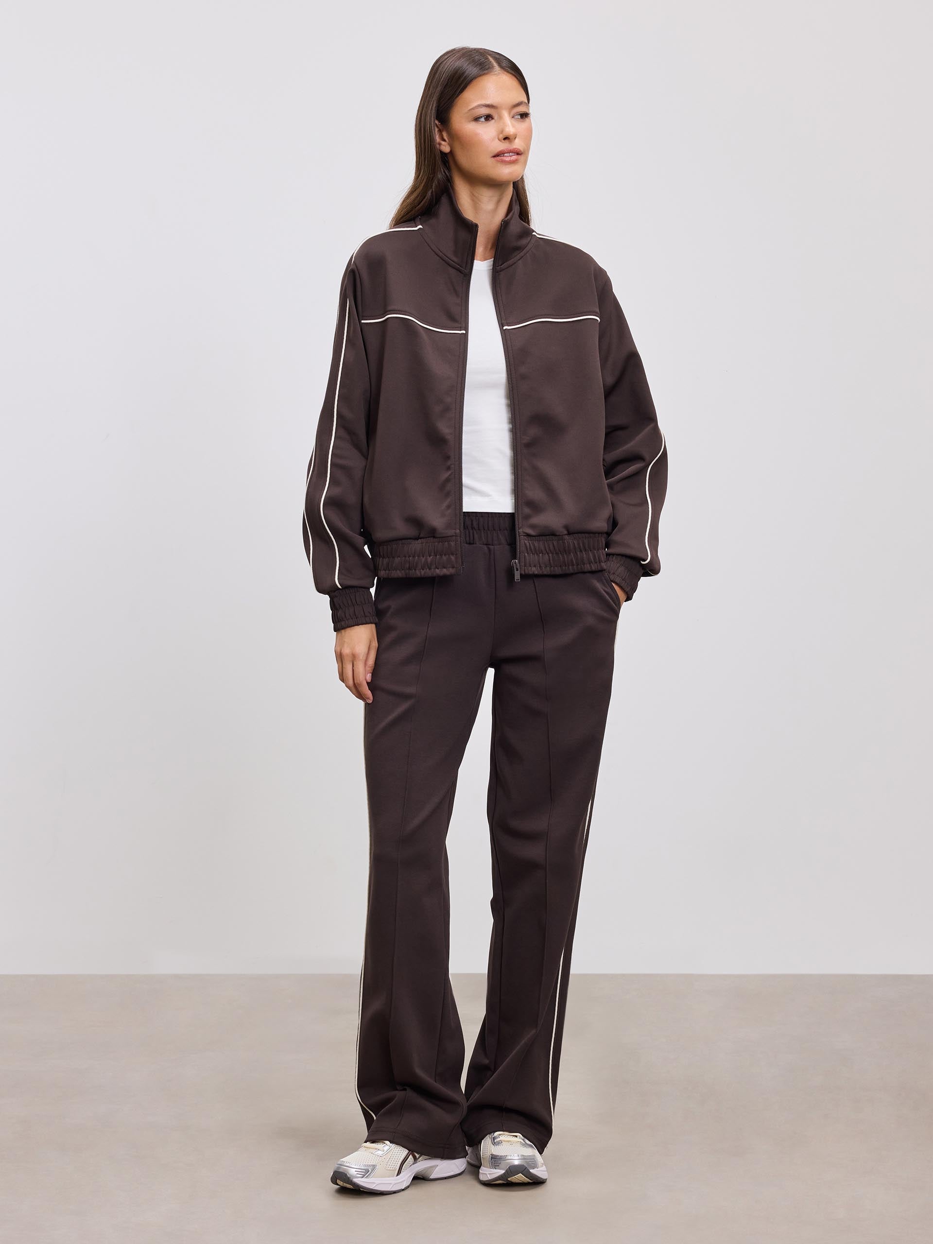 Womens Piping Track Jacket in Brown