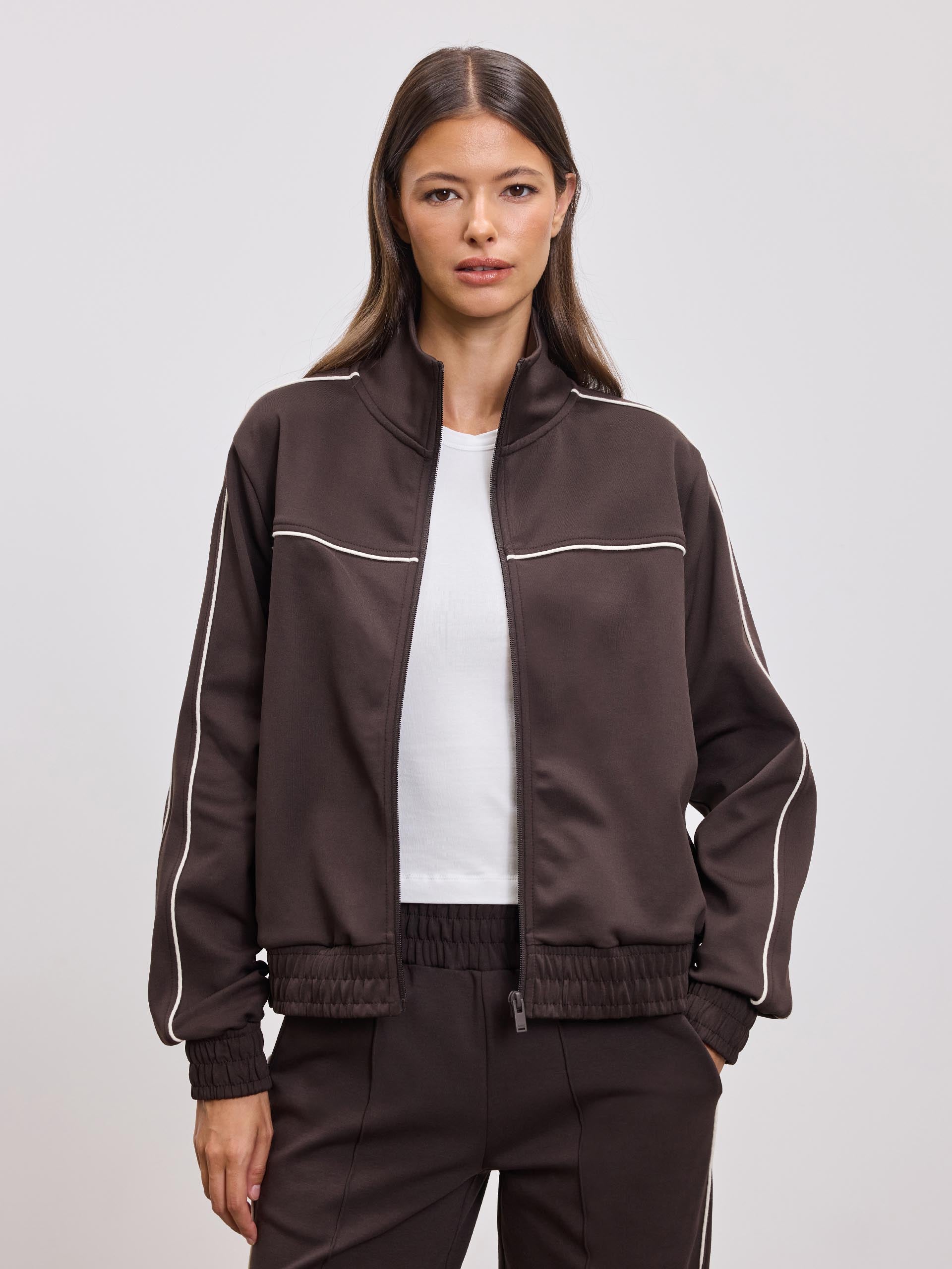 Womens Piping Track Jacket in Brown