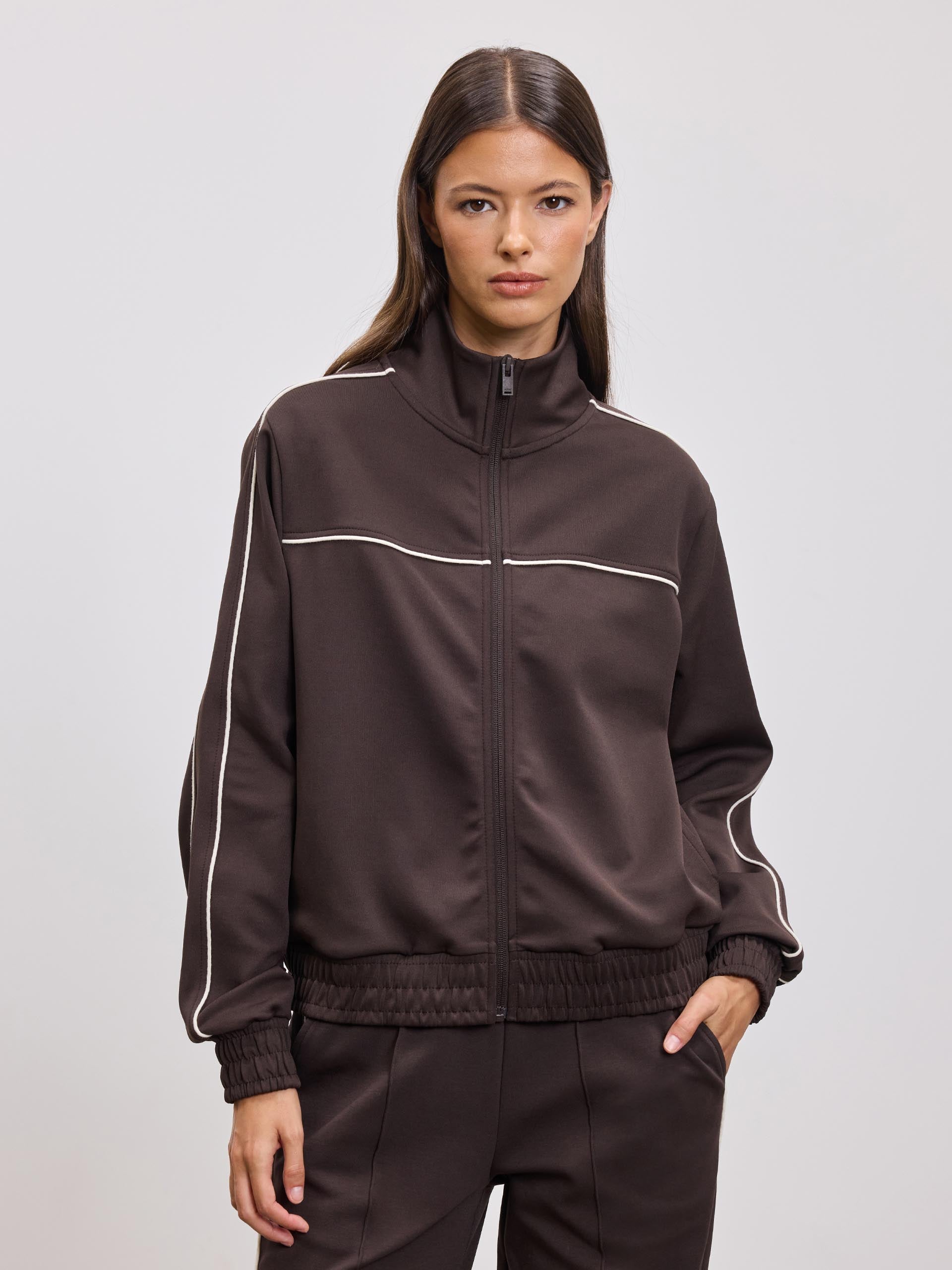 Womens Piping Track Jacket in Brown