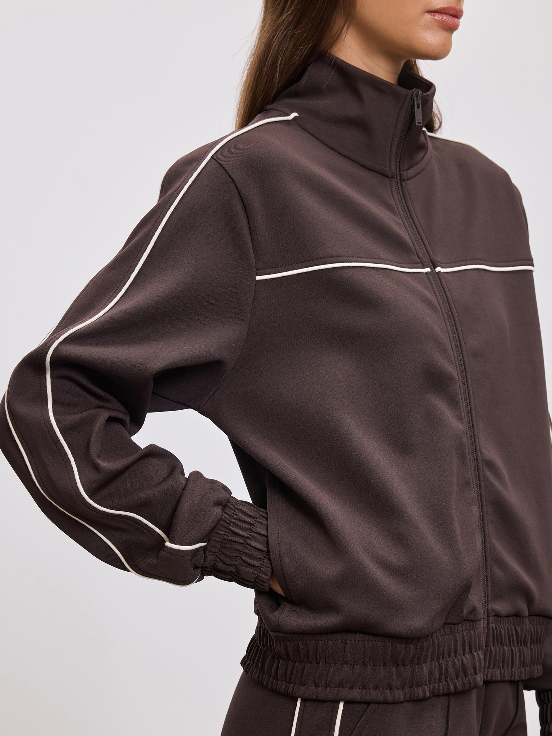 Womens Piping Track Jacket in Brown