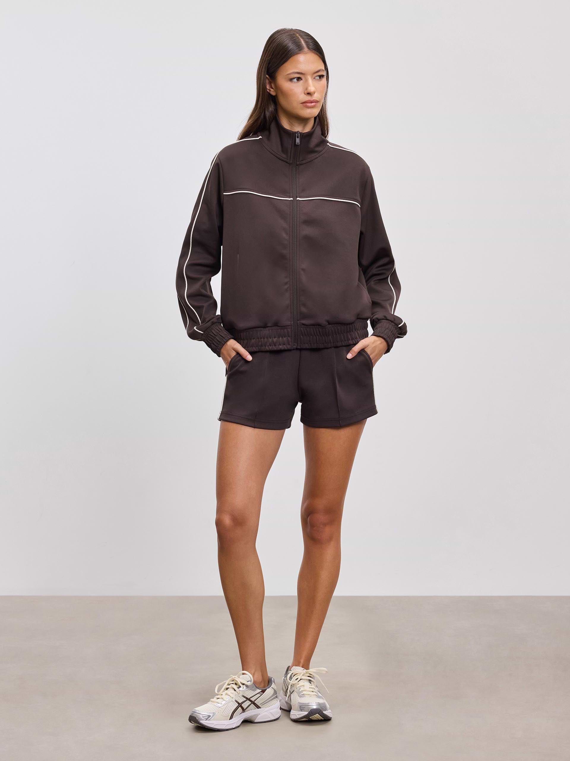 Womens Piping Track Short in Brown