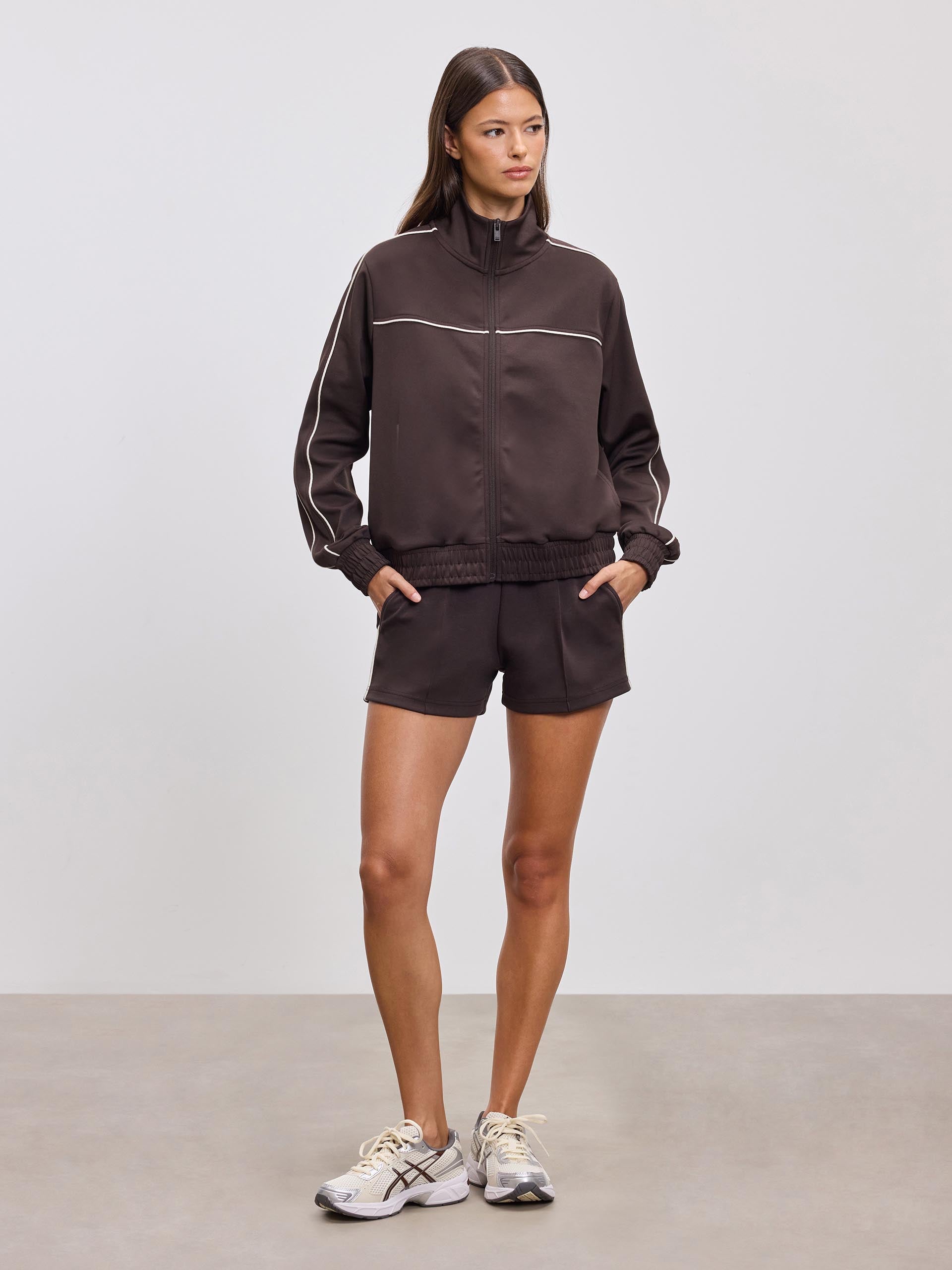 Womens Piping Track Short in Brown