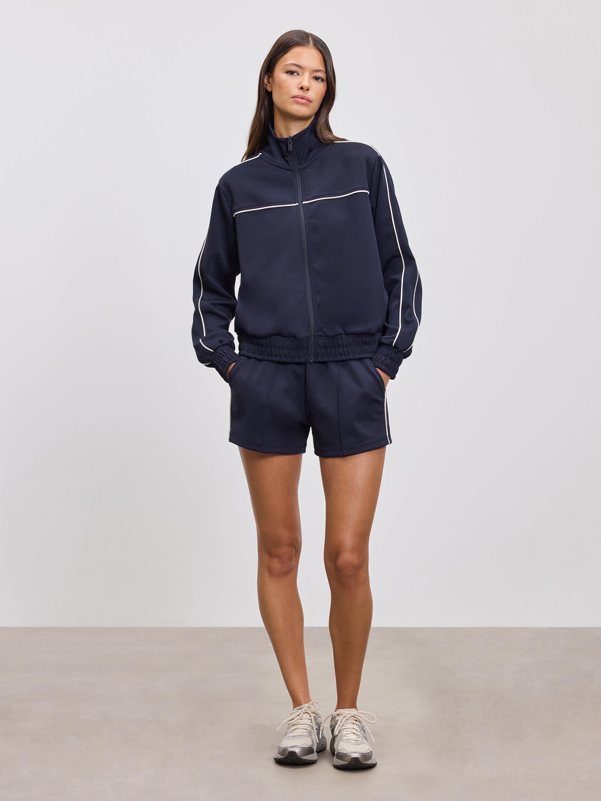 Womens Piping Track Short in Midnight Navy