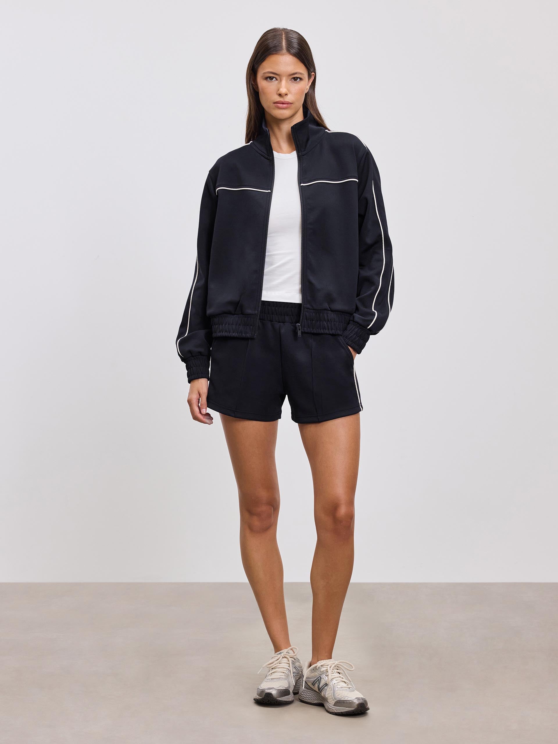 Womens Piping Track Short in Midnight Navy