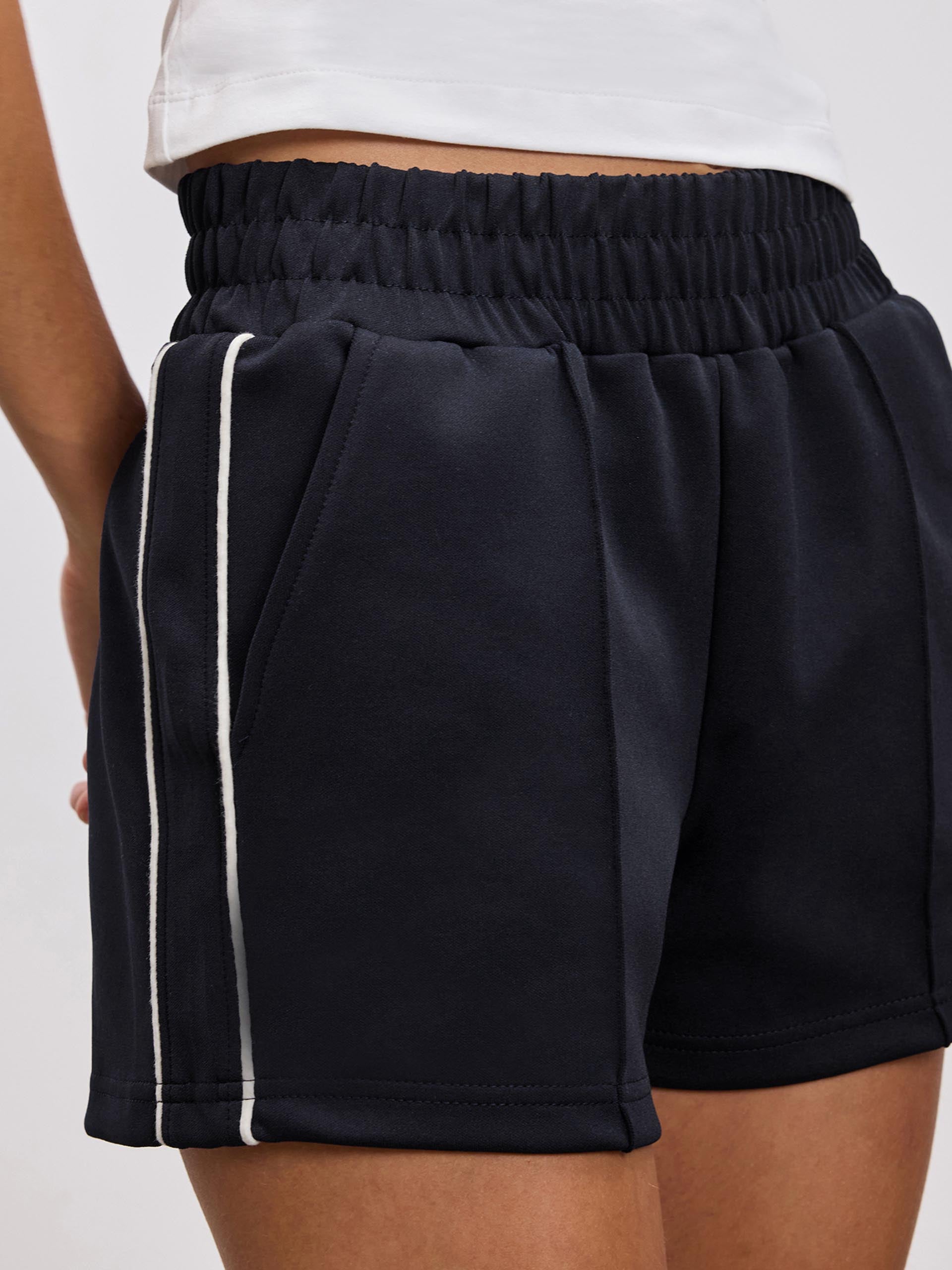 Womens Piping Track Short in Midnight Navy