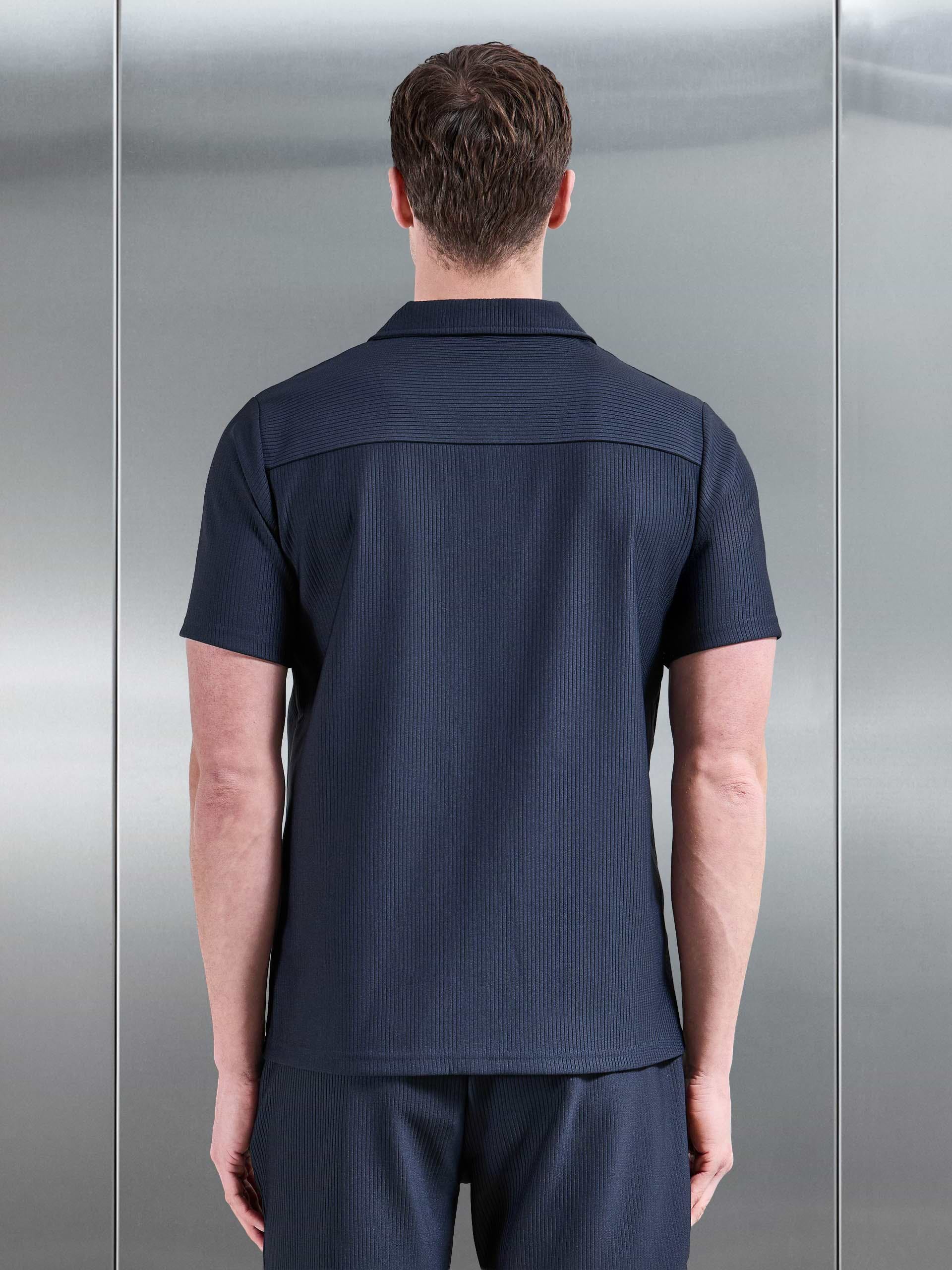 Pleated Revere Collar Shirt in Navy