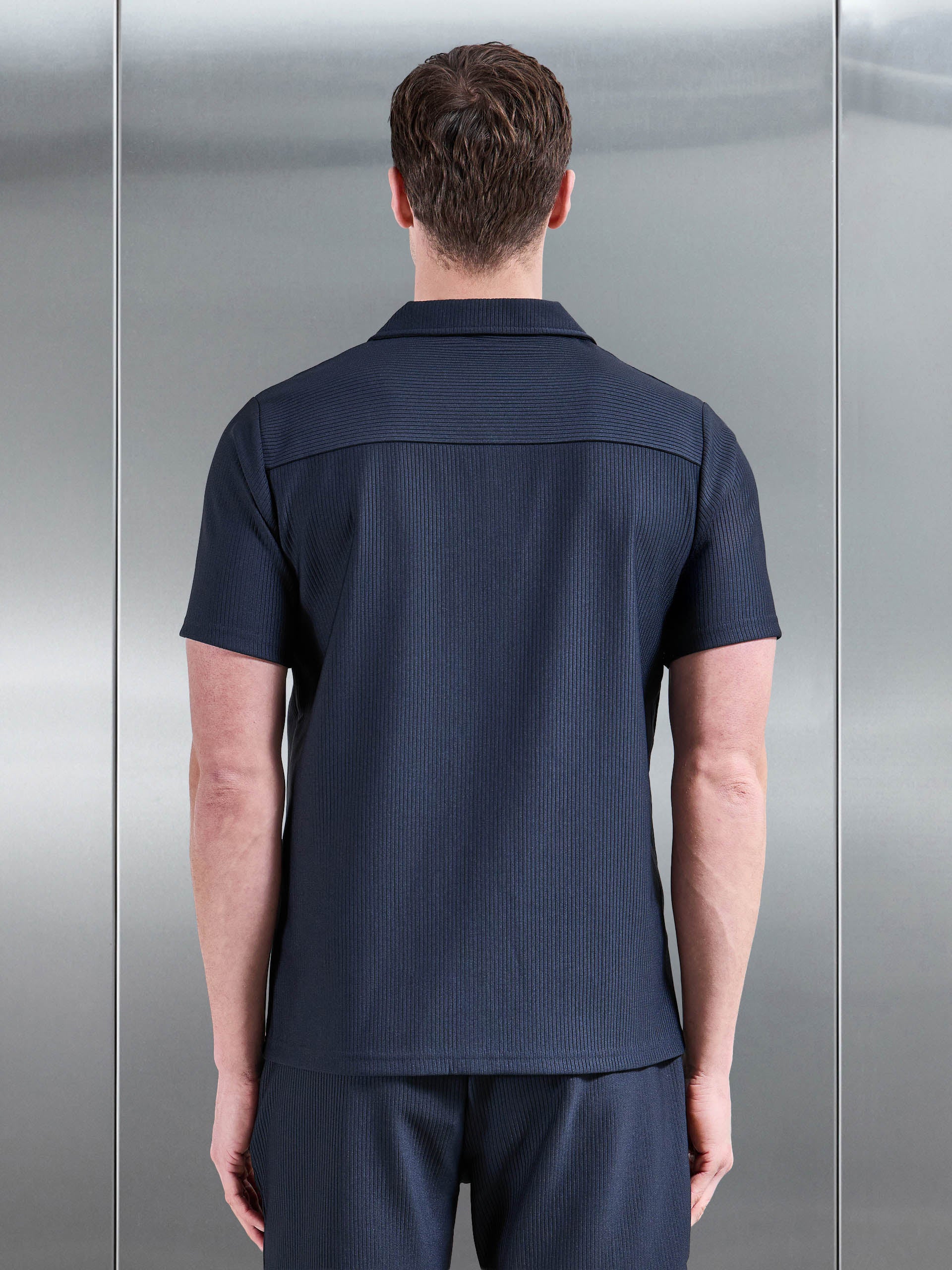 Pleated Revere Collar Shirt in Navy