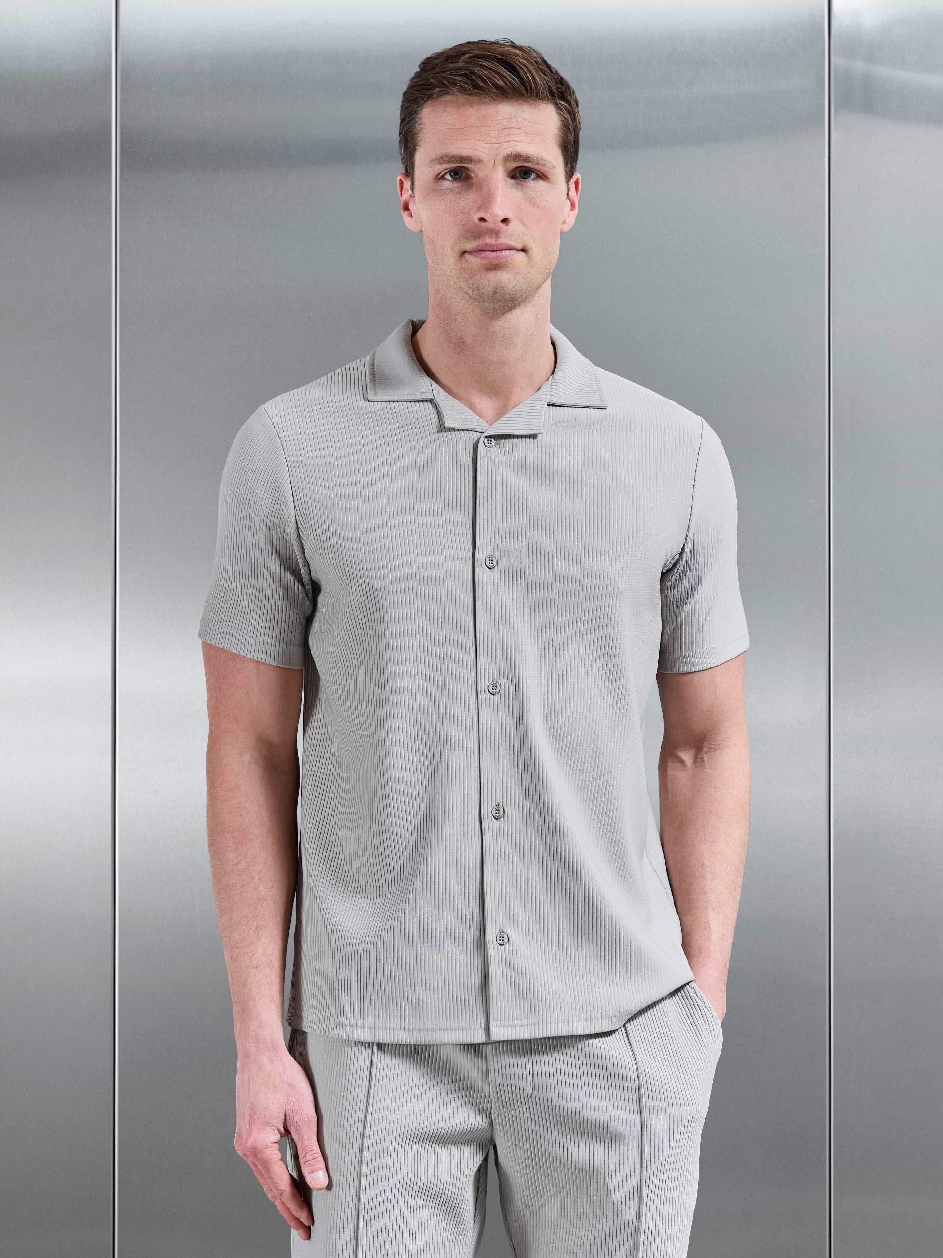 Pleated Revere Collar Shirt in Stone