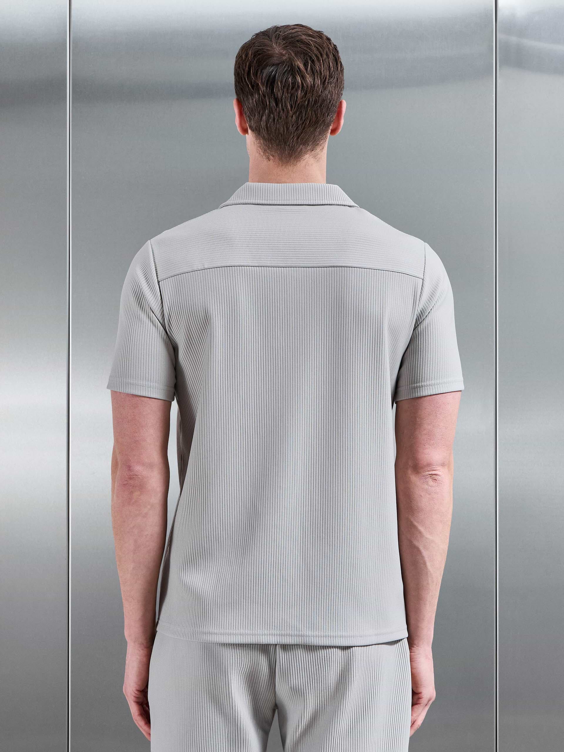 Pleated Revere Collar Shirt in Stone