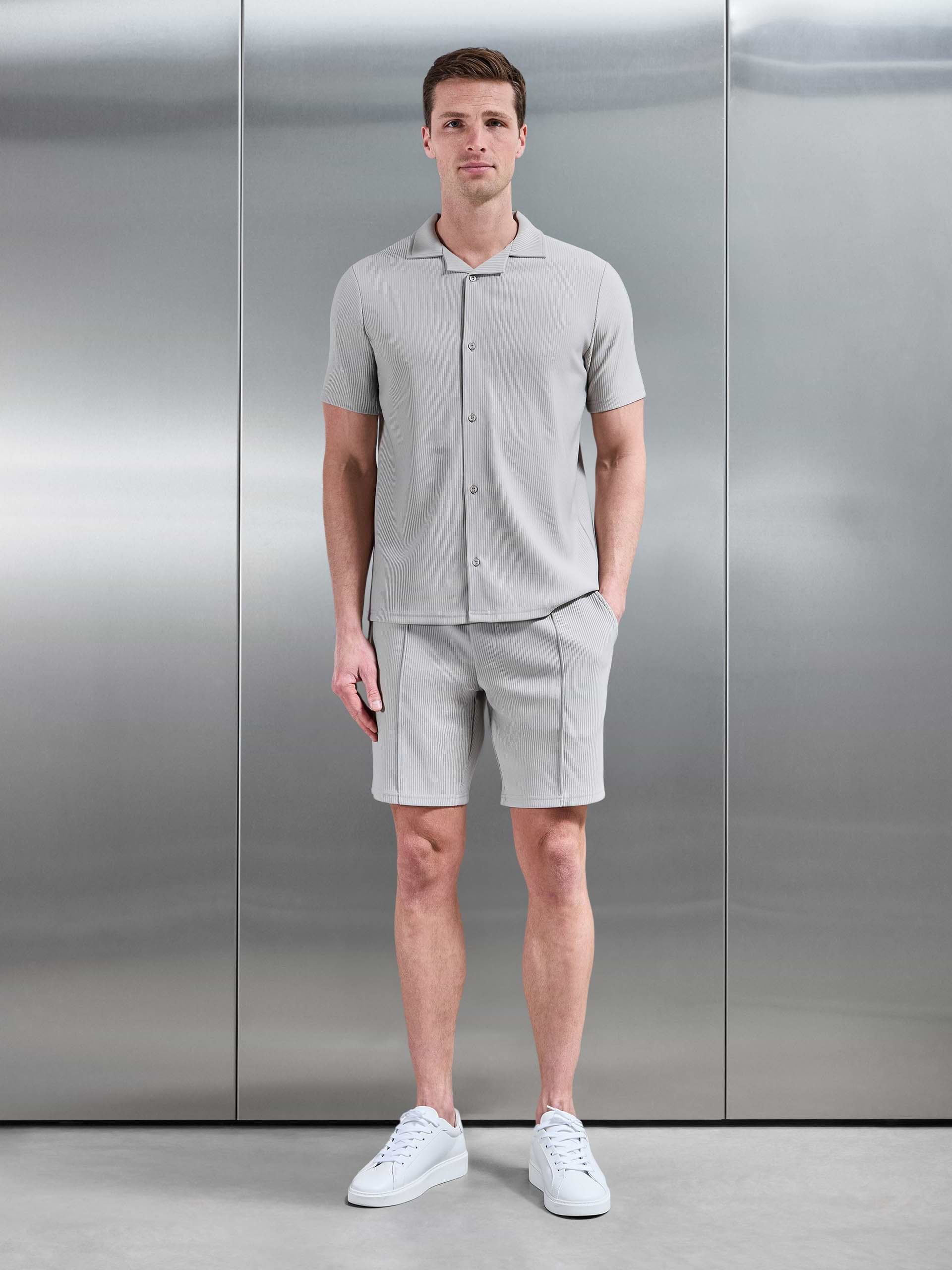 Pleated Revere Collar Shirt in Stone
