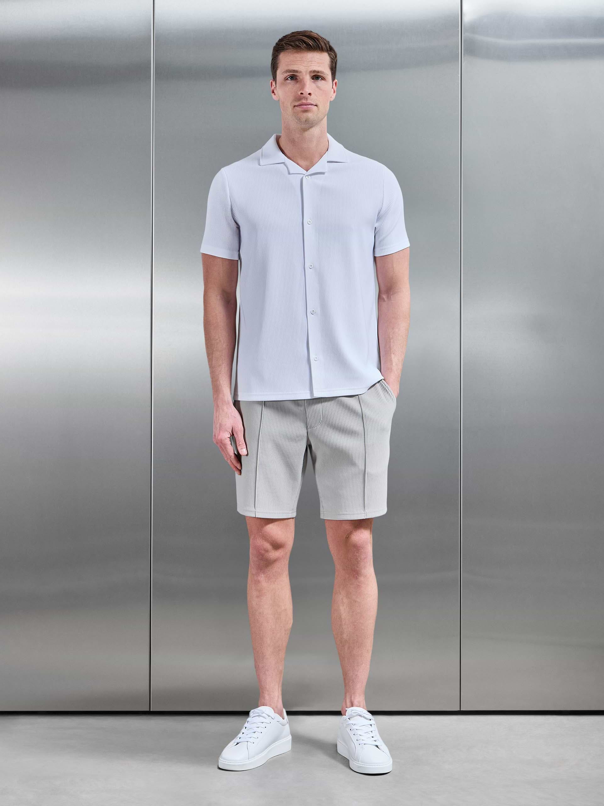 Pleated Revere Collar Shirt in White