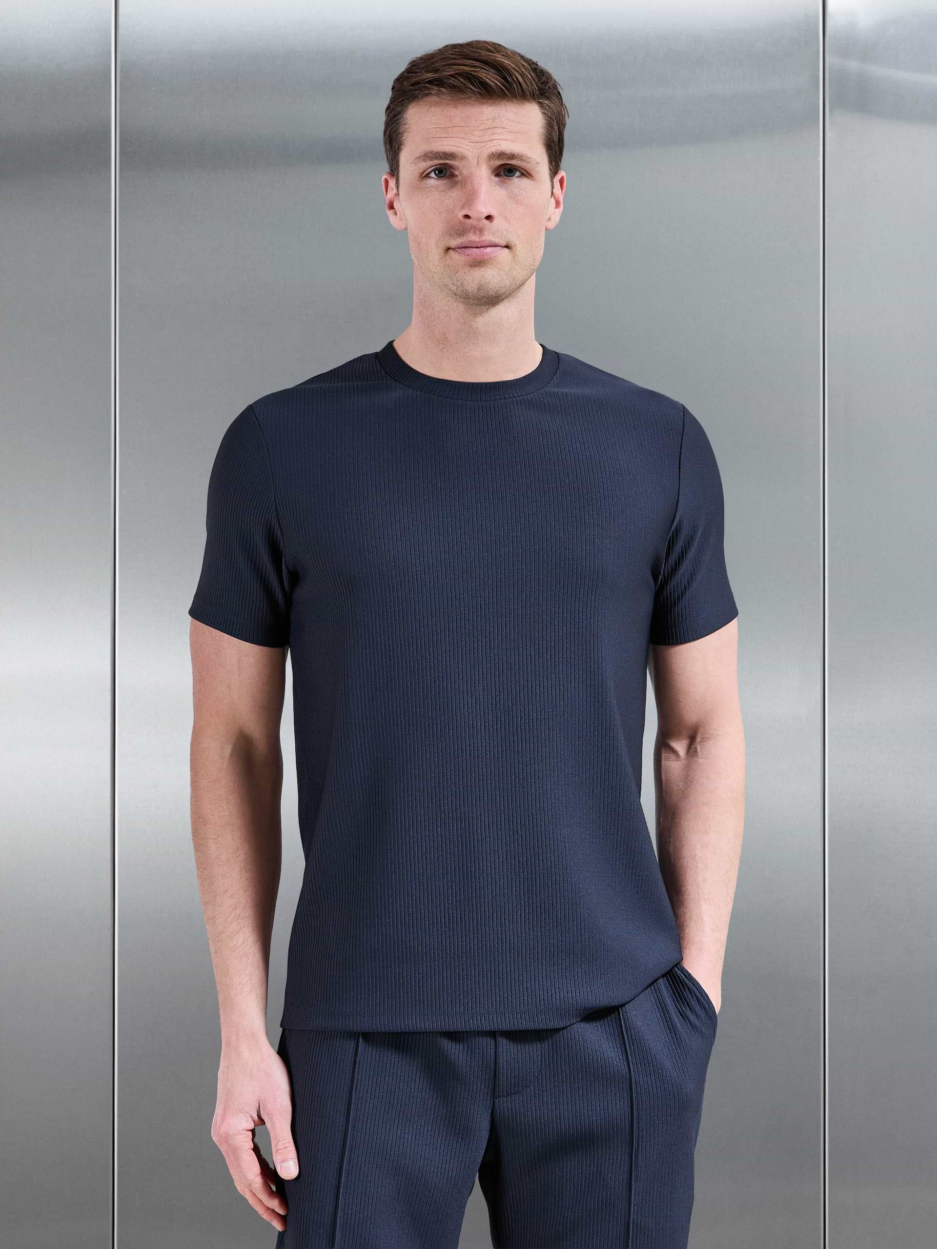 Pleated T-Shirt in Navy
