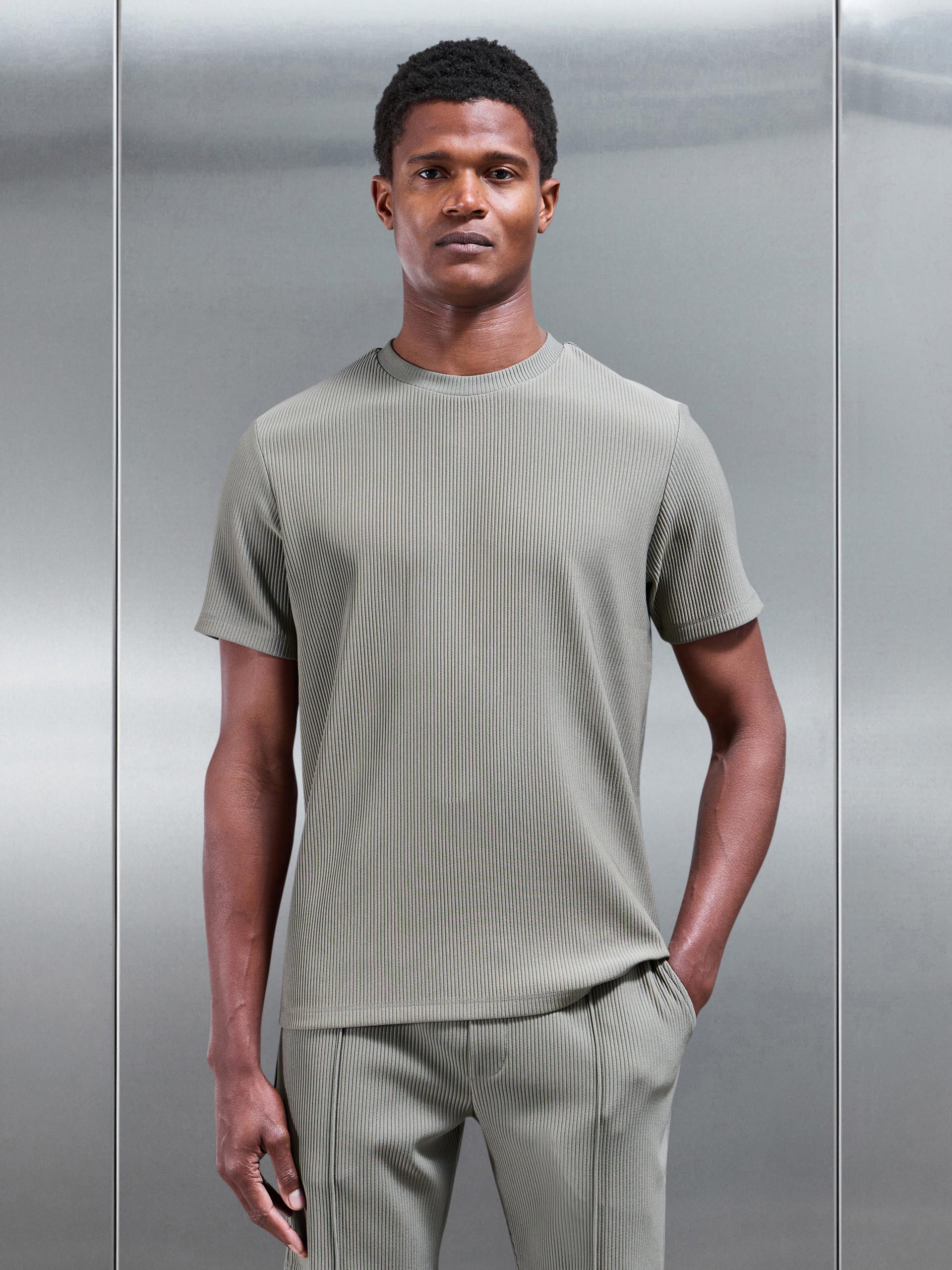 Pleated T-Shirt in Sage