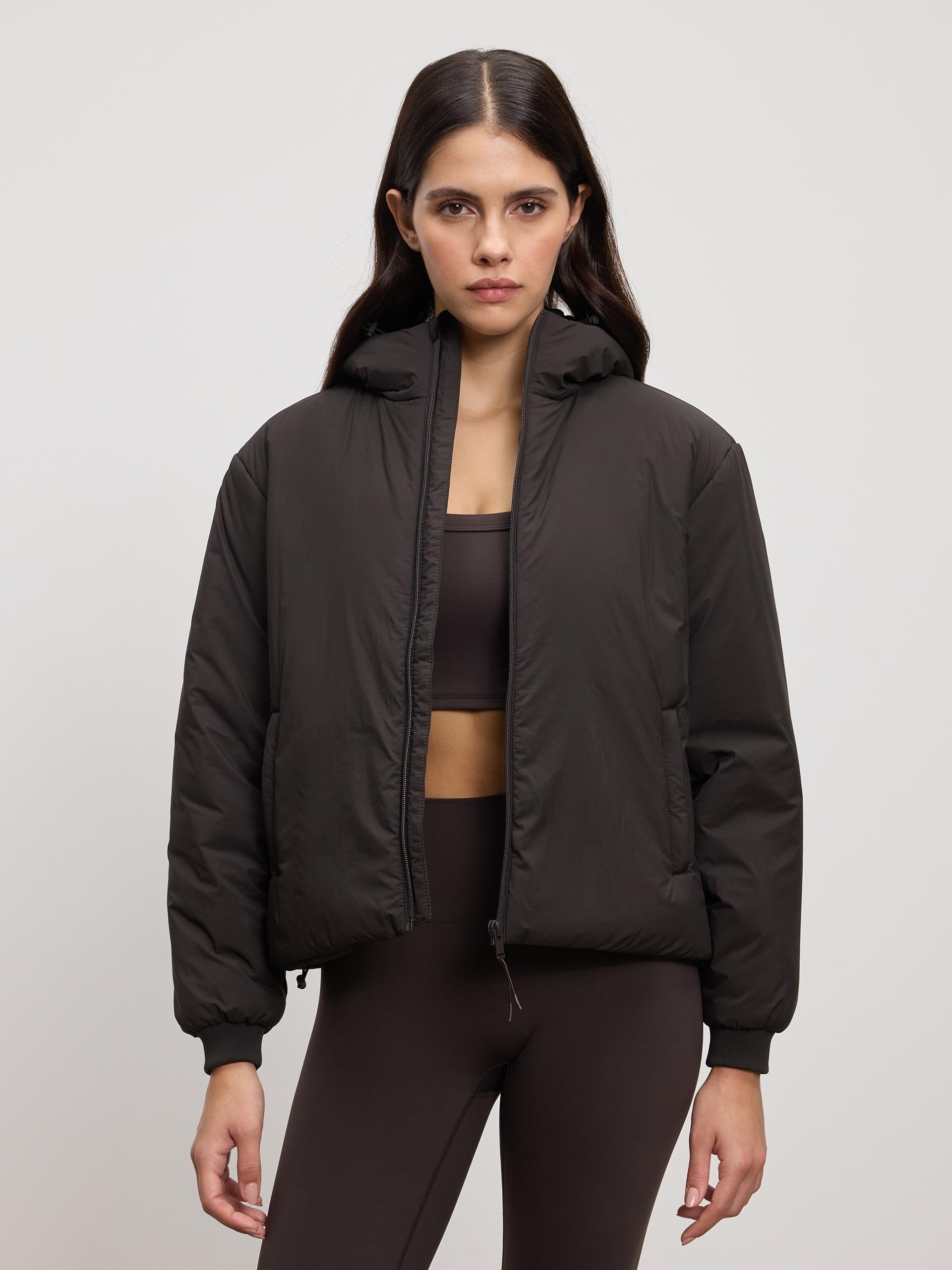 Womens Puffer Windbreaker in Brown