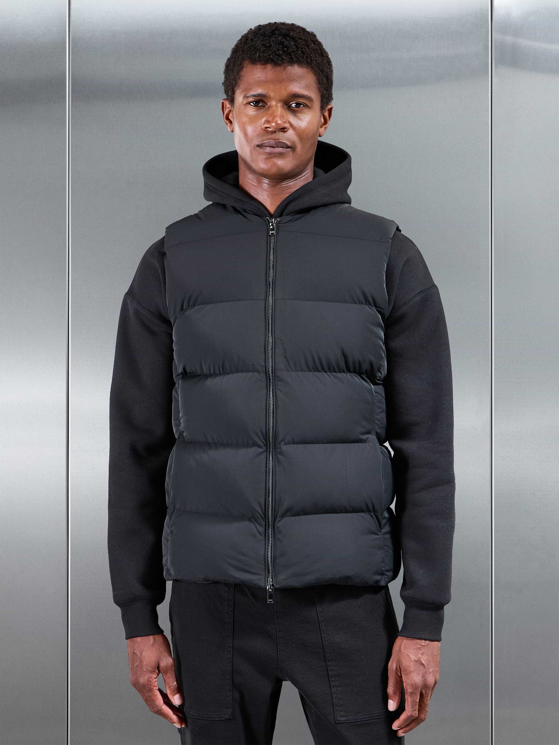 Quilted Bomber Puffer Gilet in Black
