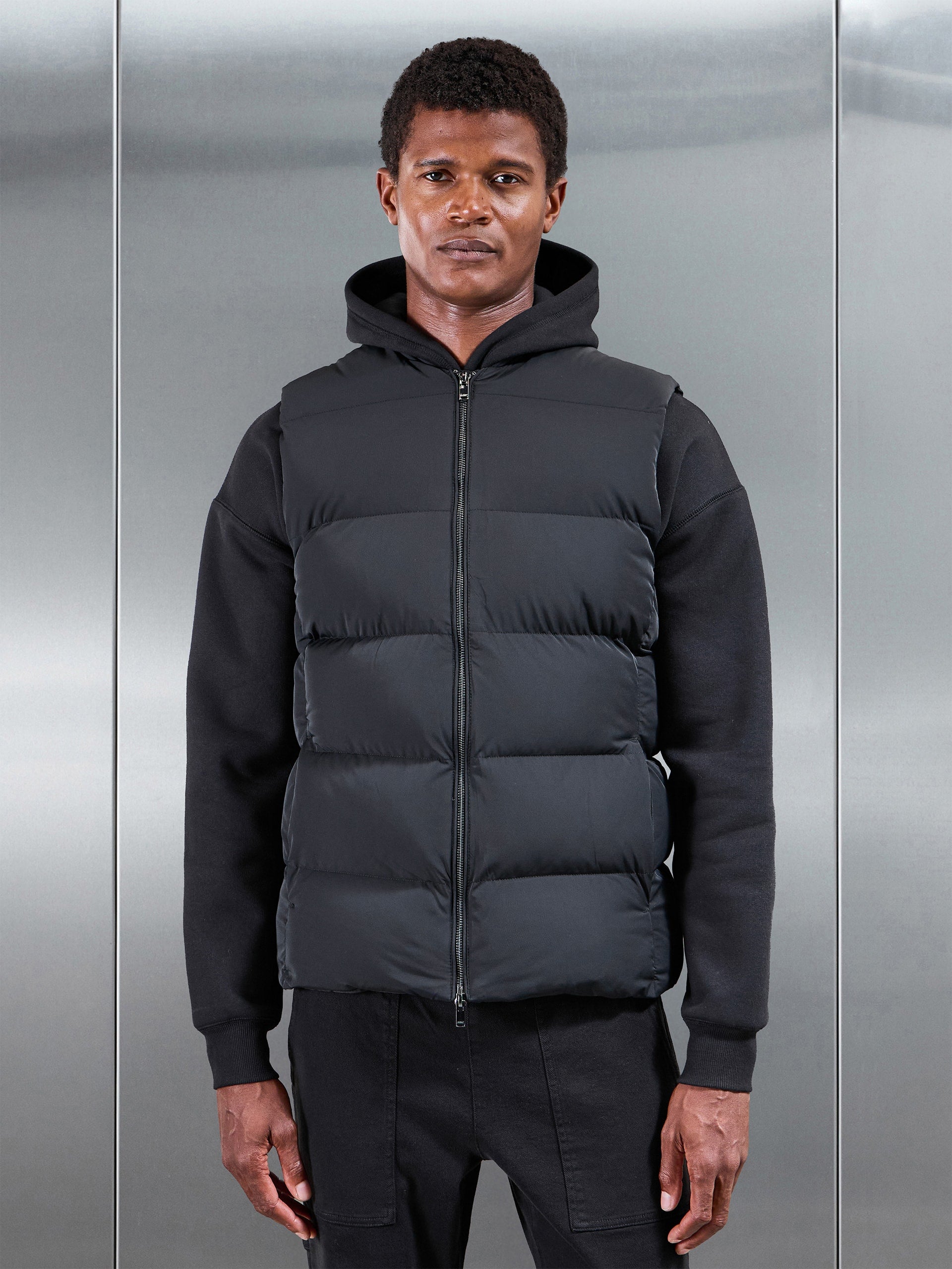 Quilted Bomber Puffer Gilet in Black