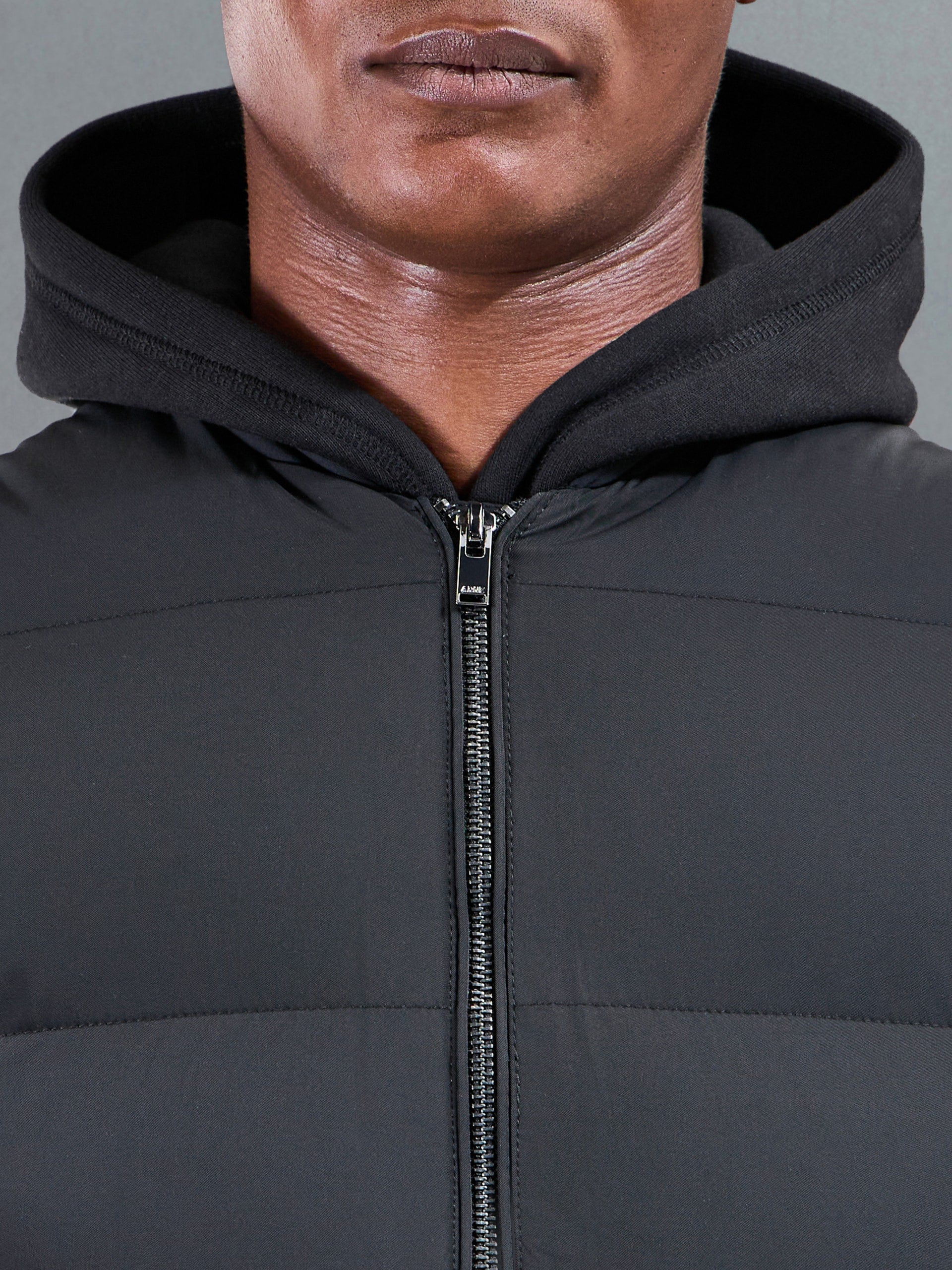 Quilted Bomber Puffer Gilet in Black