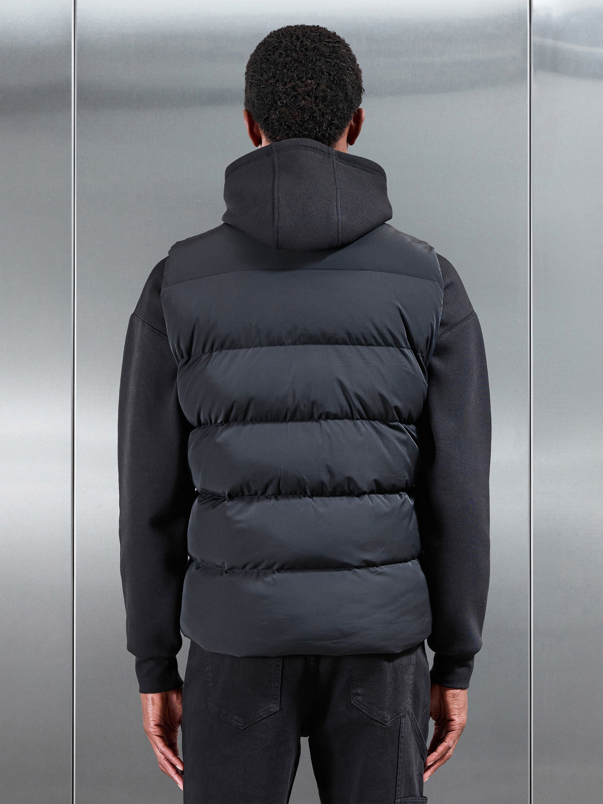 Quilted Bomber Puffer Gilet in Black