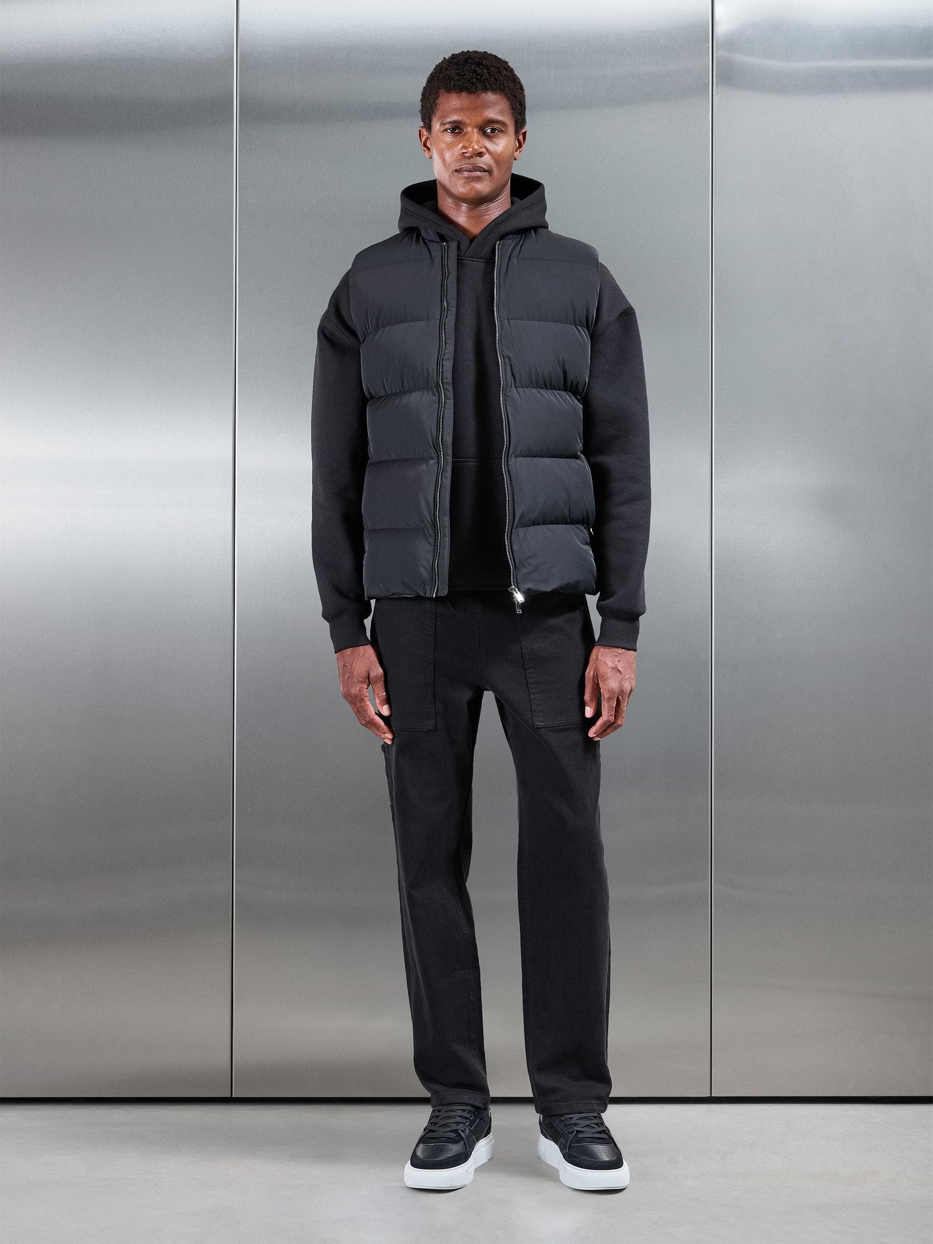 Quilted Bomber Puffer Gilet in Black