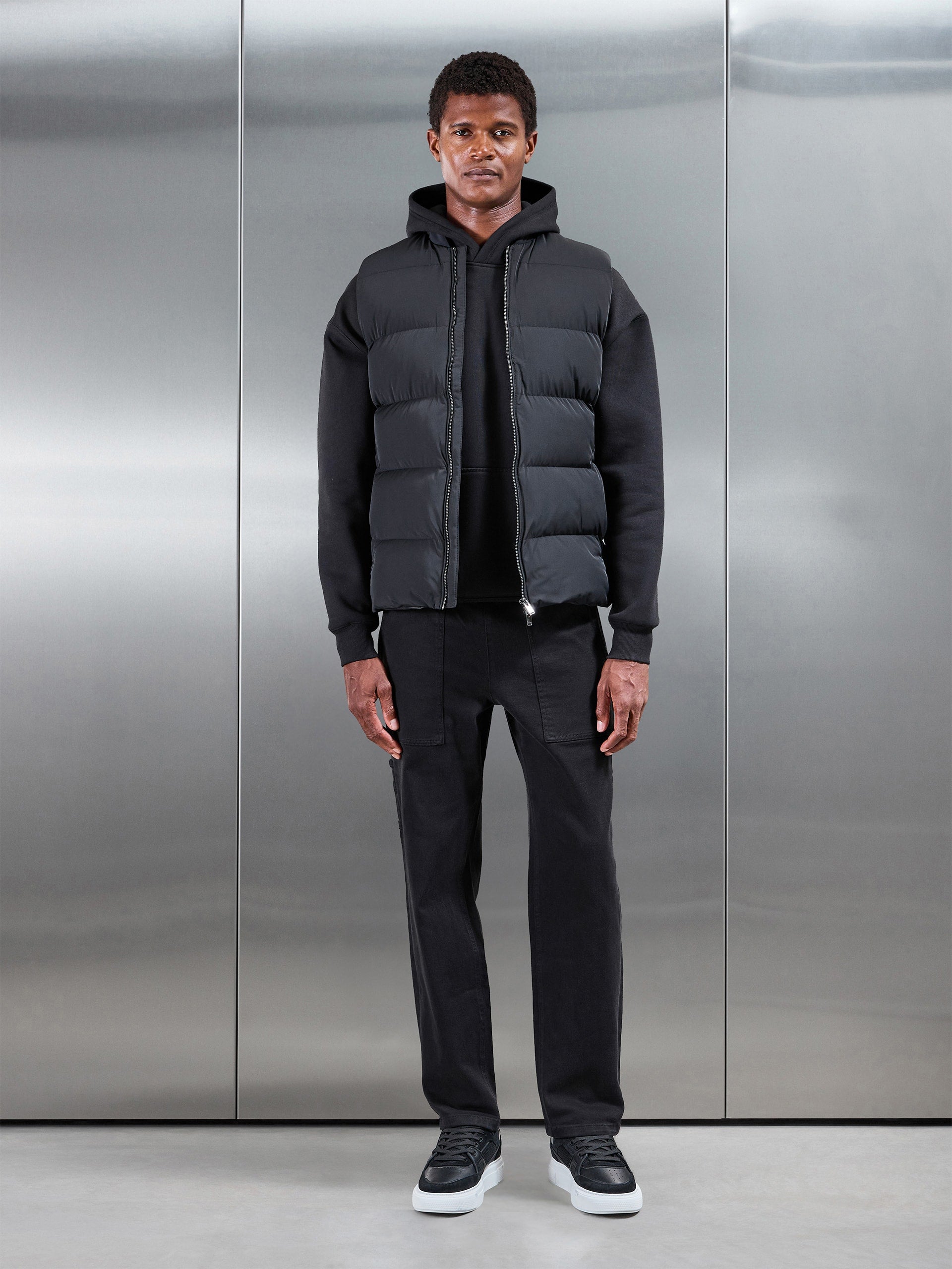 Quilted Bomber Puffer Gilet in Black