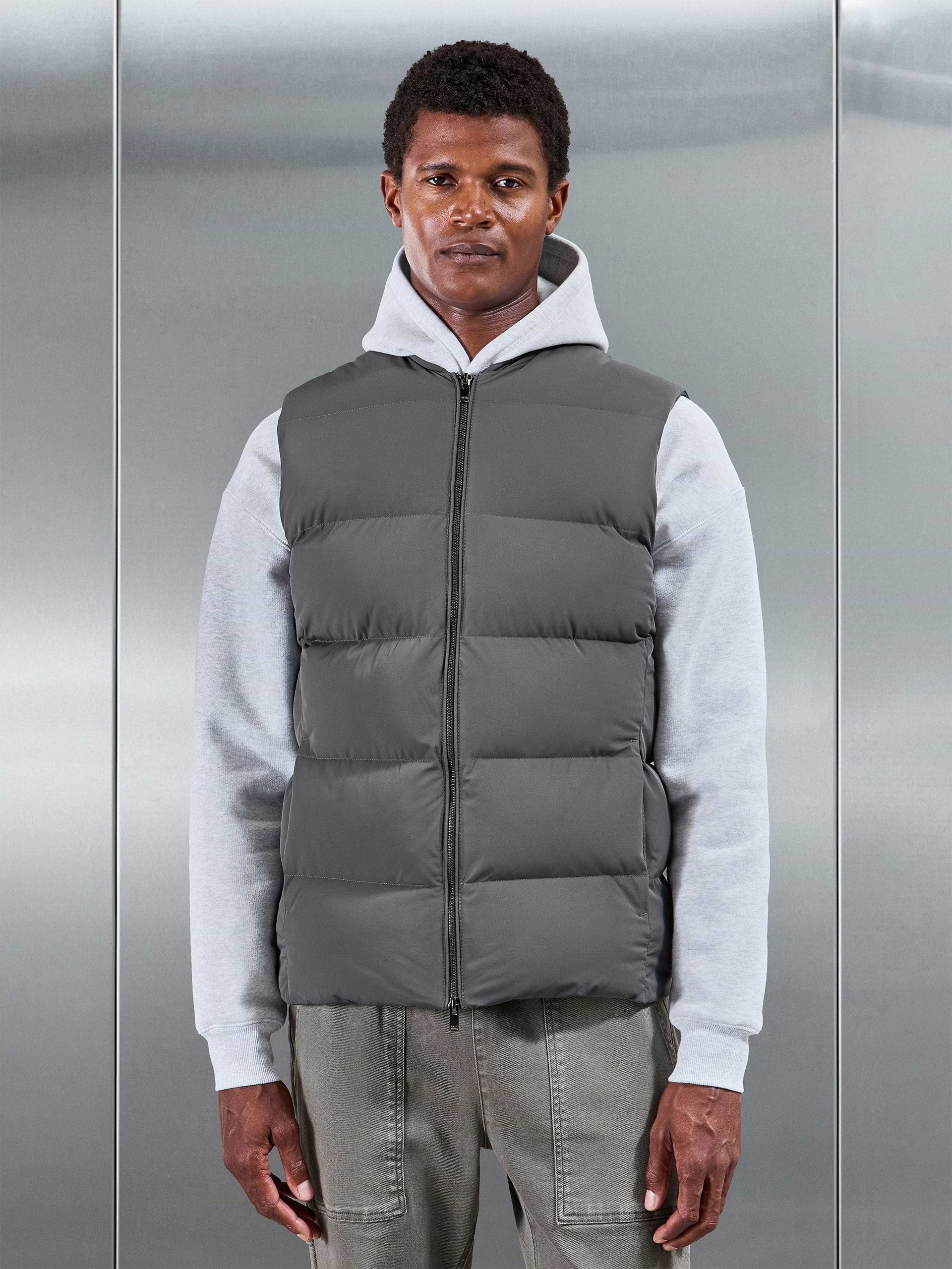 Quilted Bomber Puffer Gilet in Grey