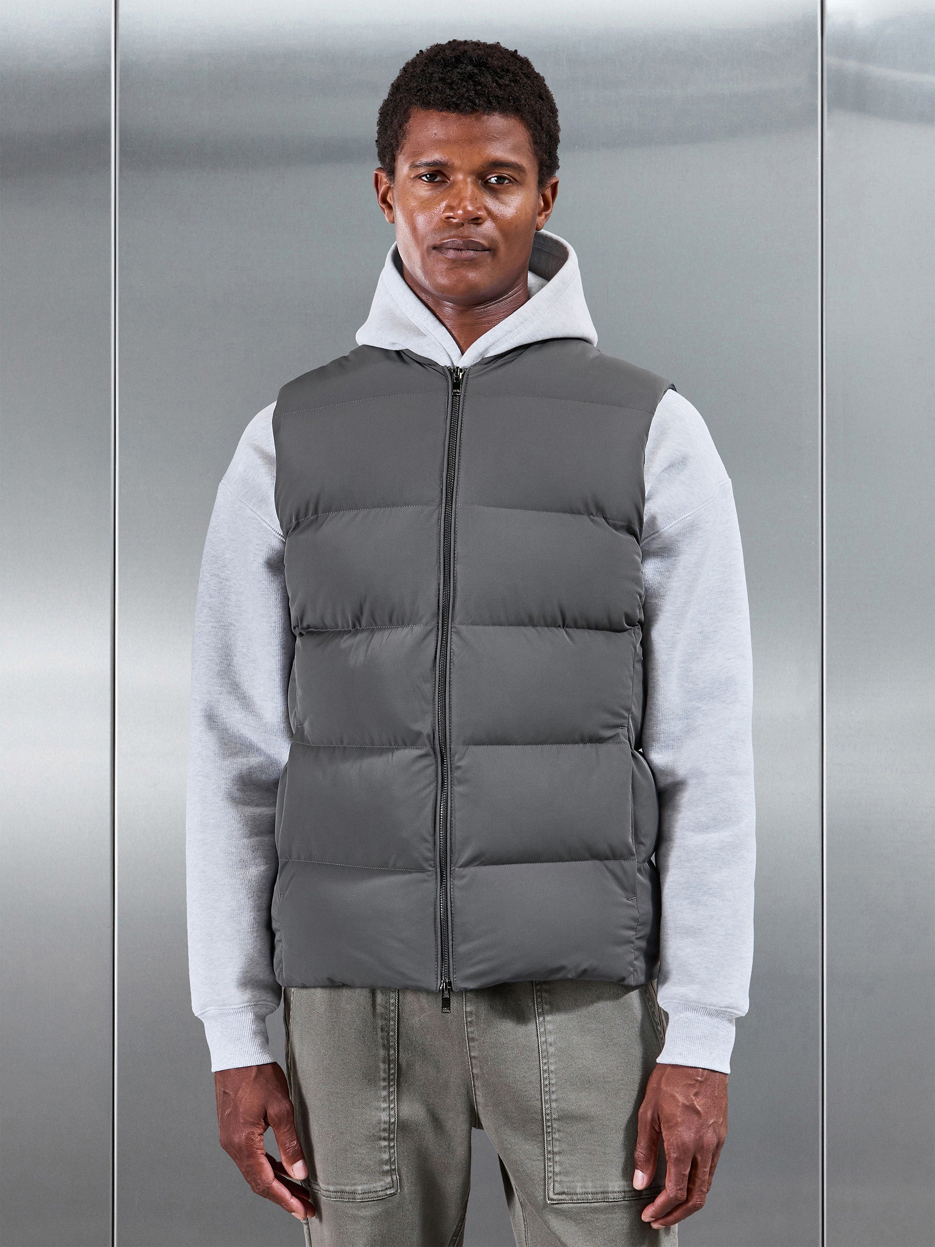 Quilted Bomber Puffer Gilet in Grey