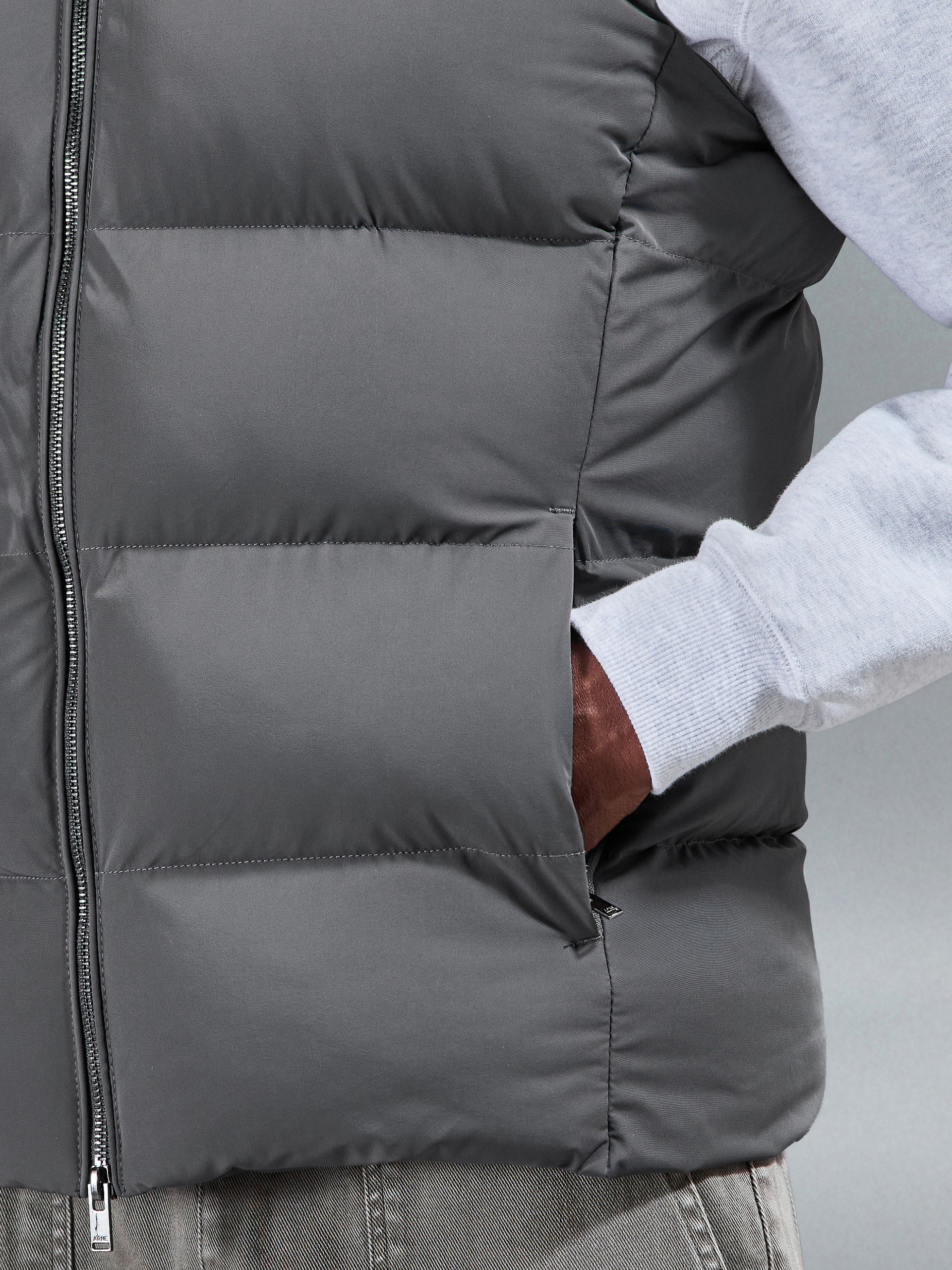 Quilted Bomber Puffer Gilet in Grey