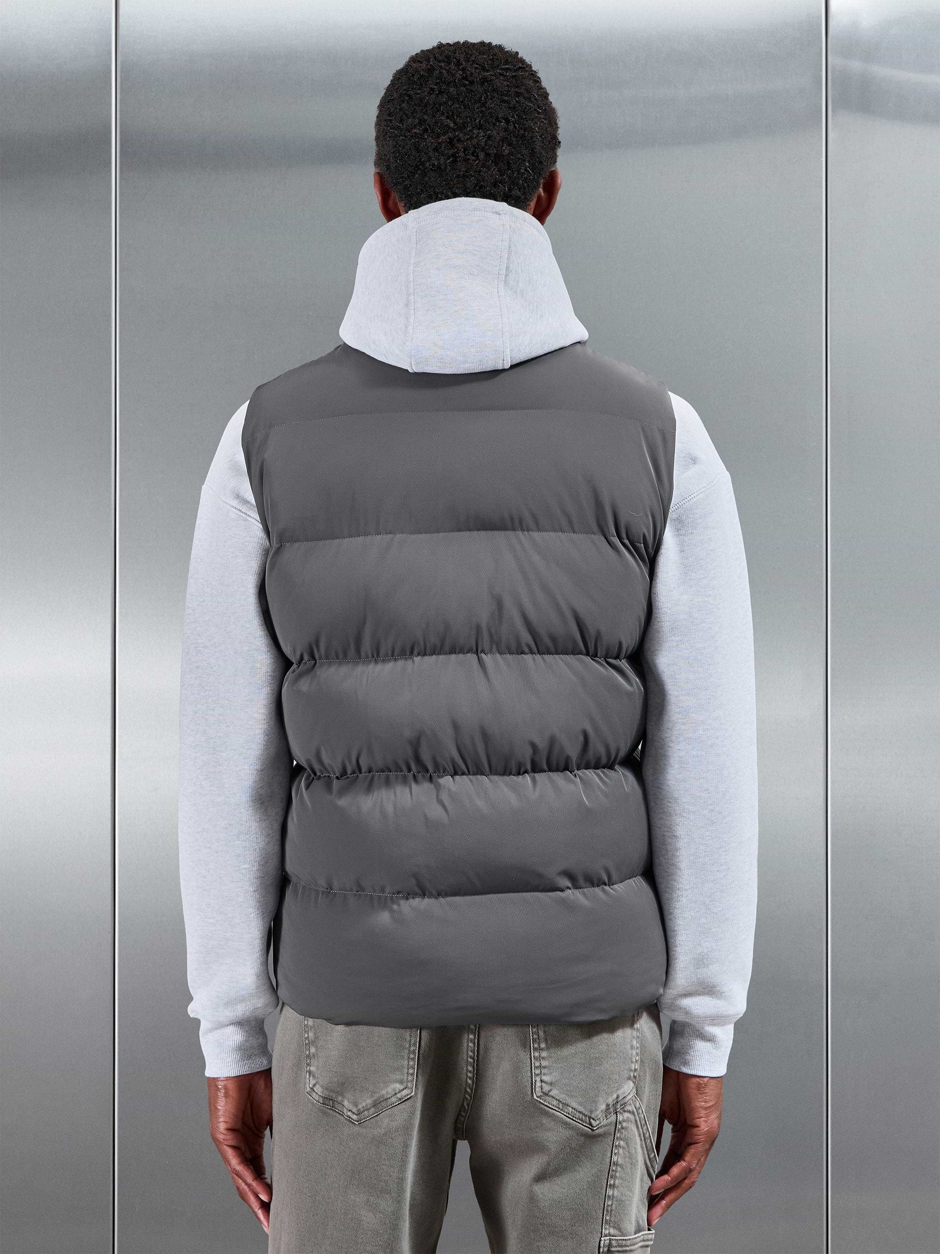 Quilted Bomber Puffer Gilet in Grey
