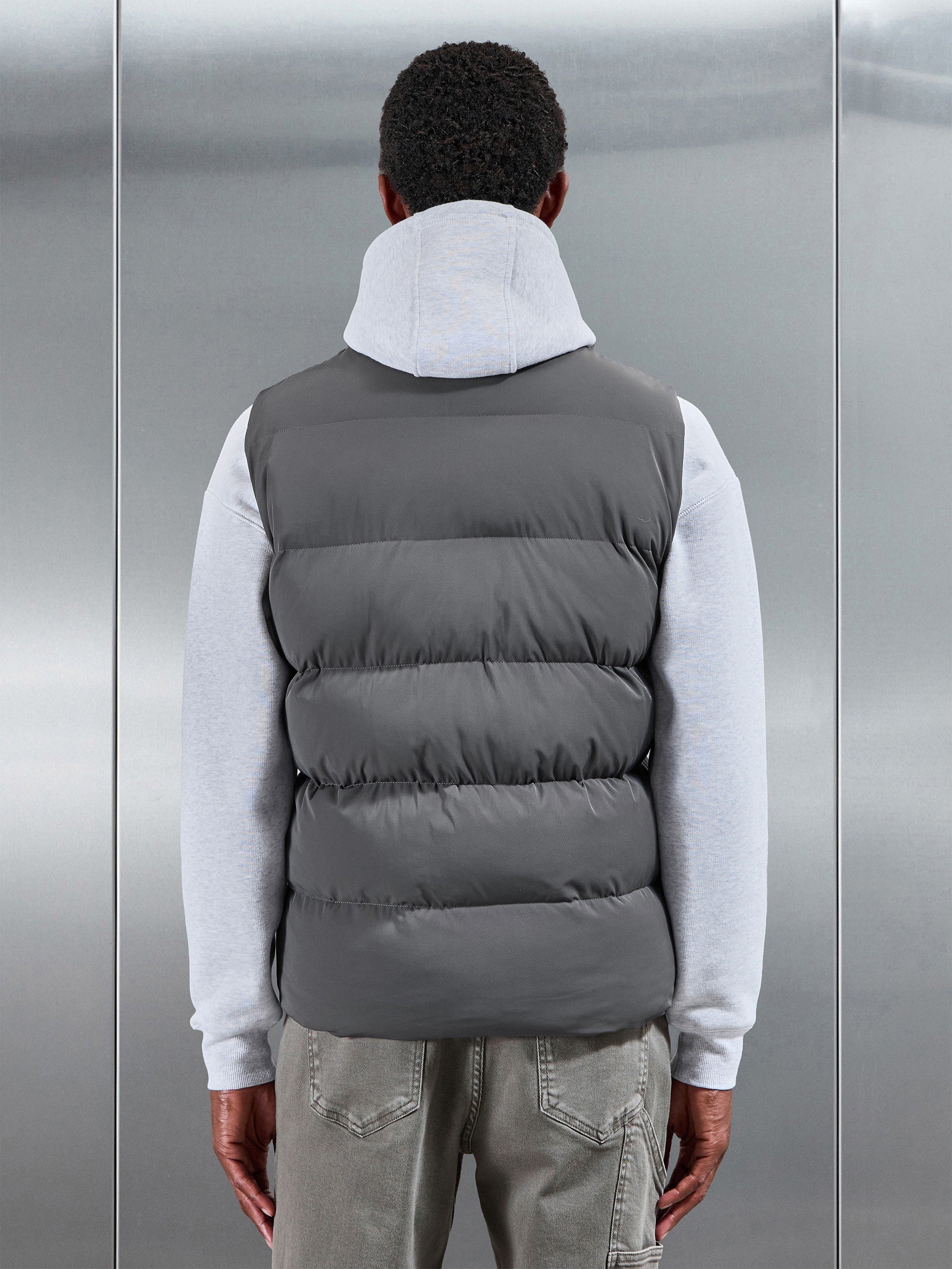 Quilted Bomber Puffer Gilet in Grey